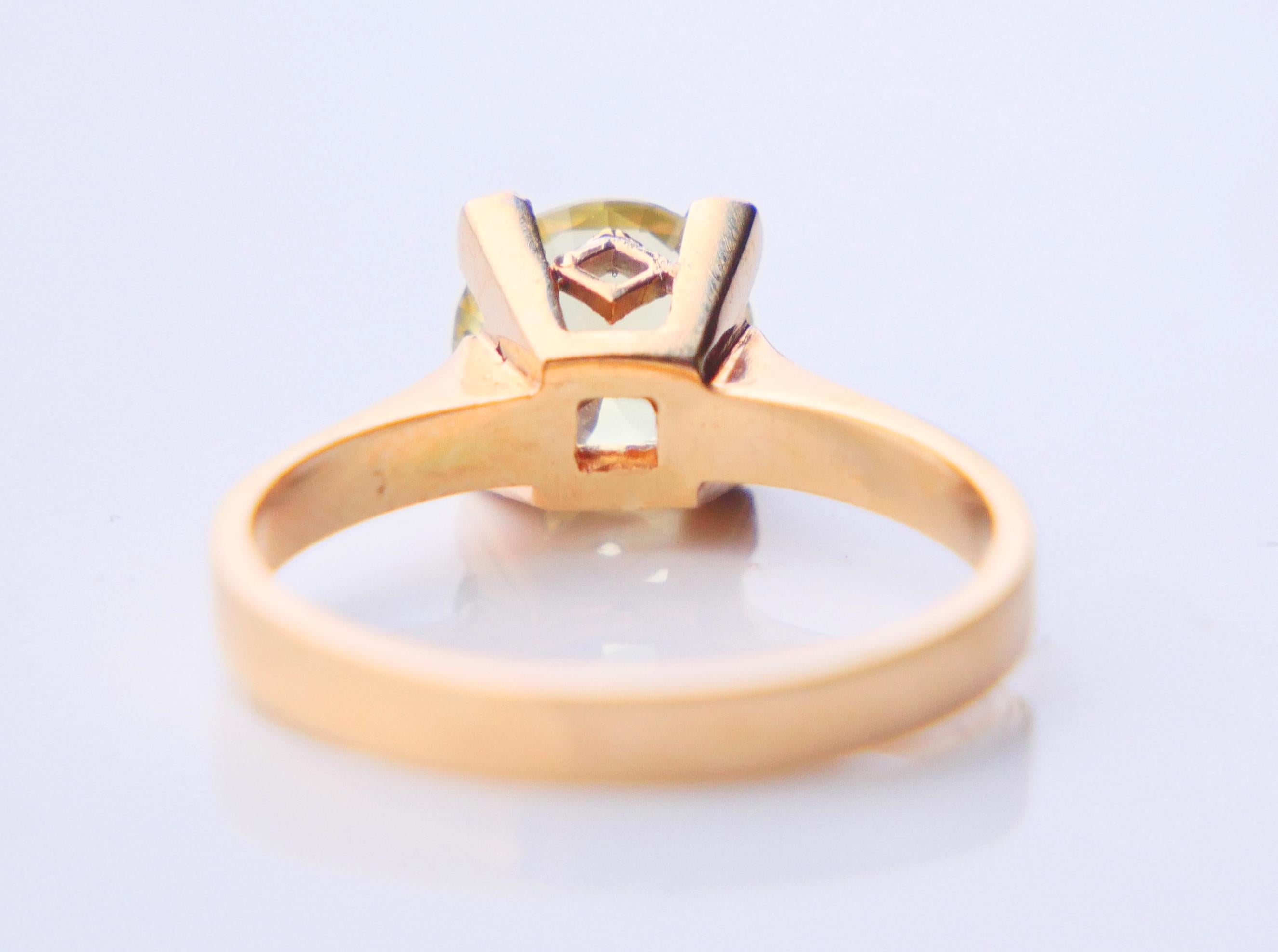 1968 Ring natural 2.5ct Yellow - Green Sapphire solid 18k Gold Ø US 7.25 / 4.4gr For Sale 8