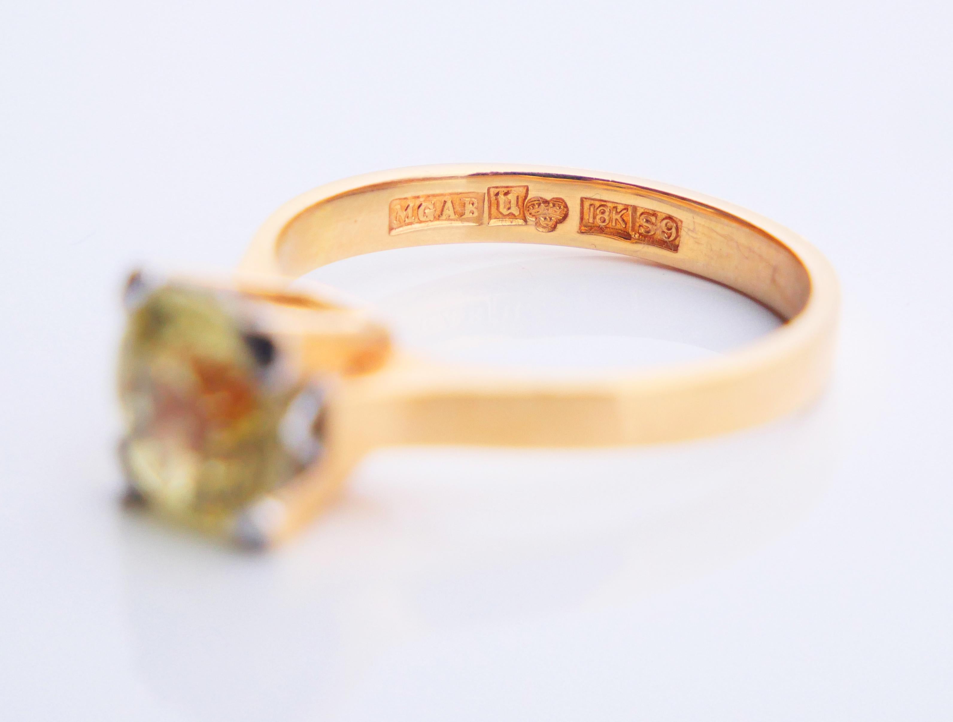 1968 Ring natural 2.5ct Yellow - Green Sapphire solid 18k Gold Ø US 7.25 / 4.4gr For Sale 11