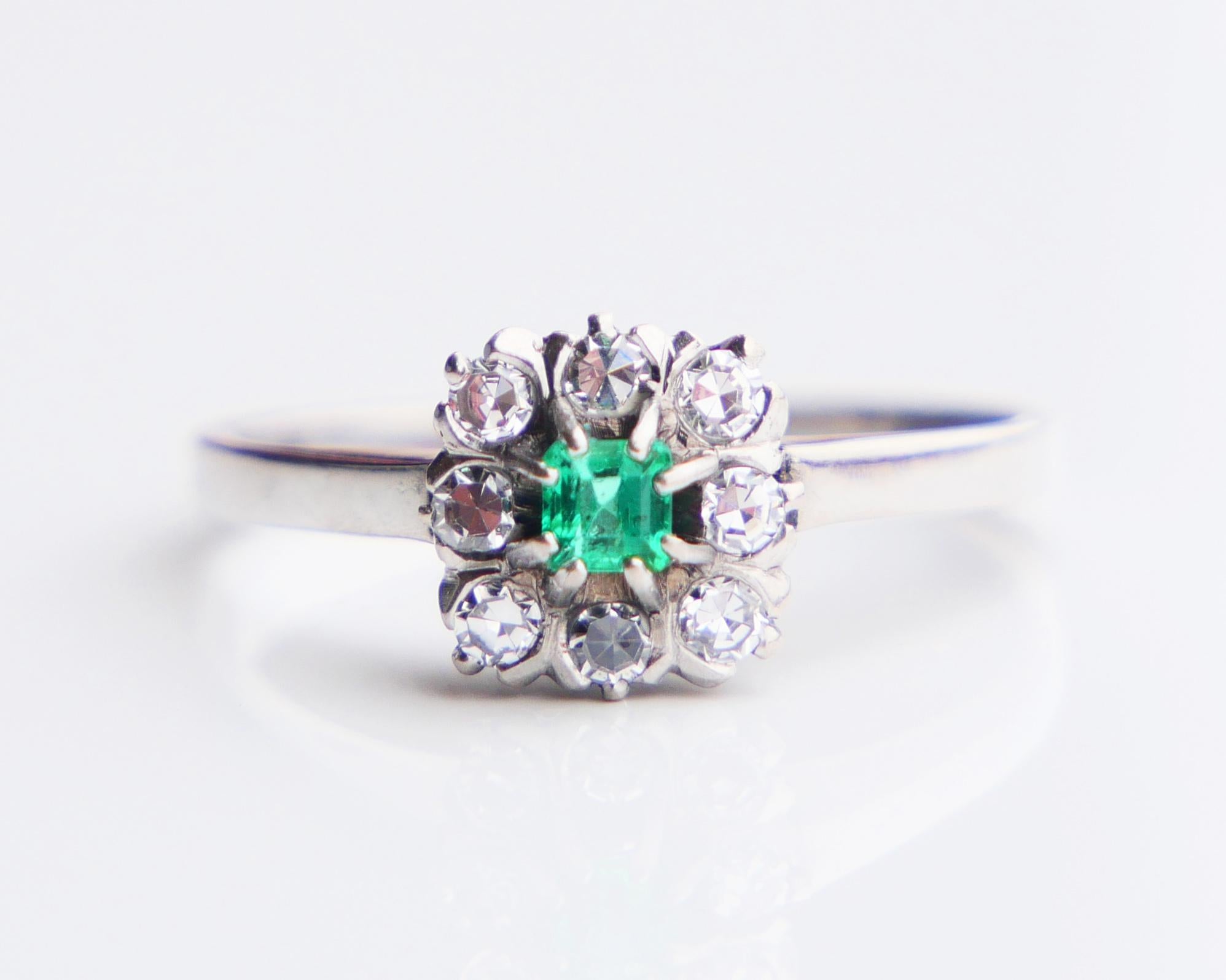 1968 Ring natural Emerald Diamonds solid 18K Gold Ø US6.75/ 2.9gr For Sale 6