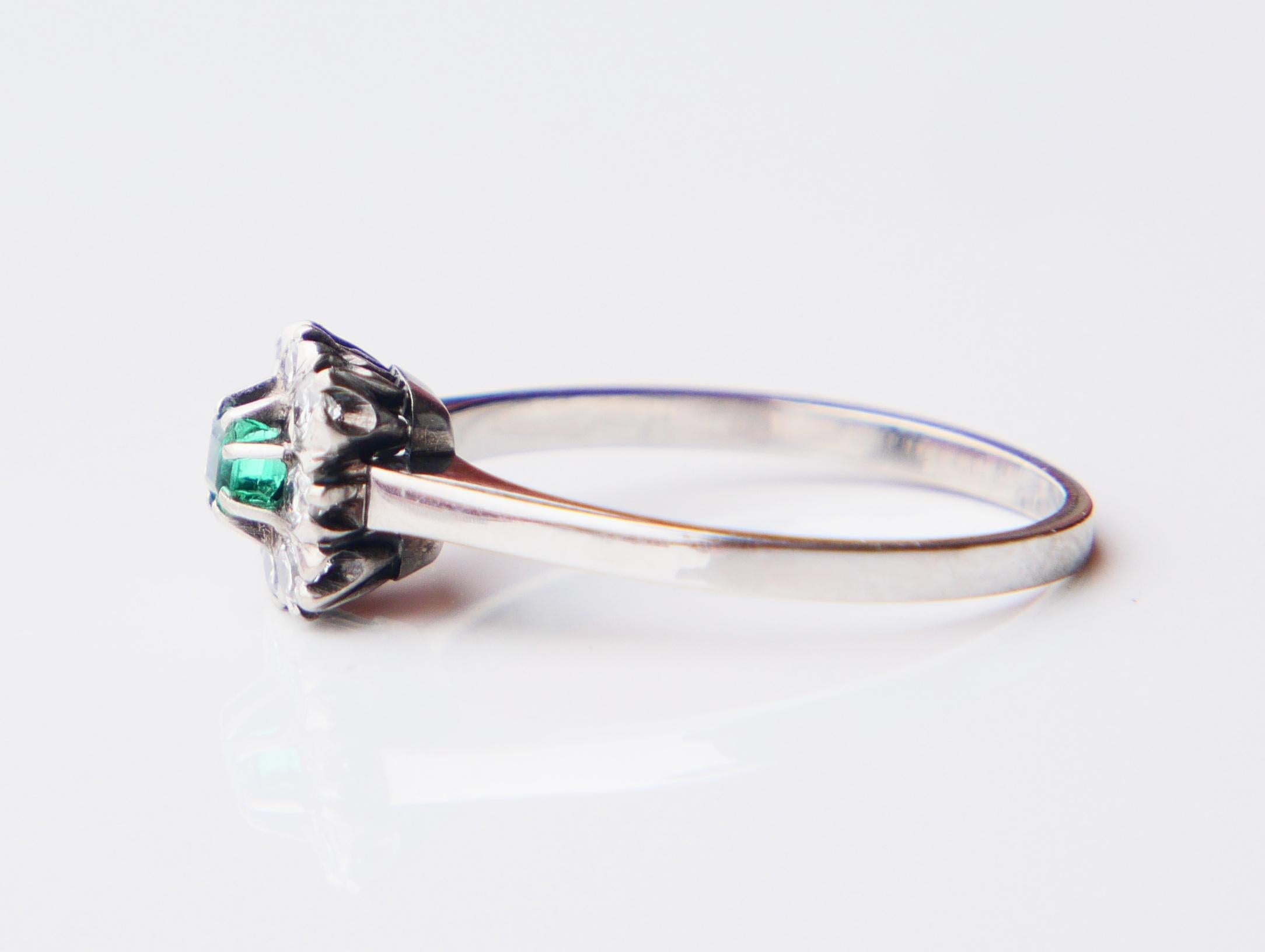 1968 Ring natural Emerald Diamonds solid 18K Gold Ø US6.75/ 2.9gr For Sale 7