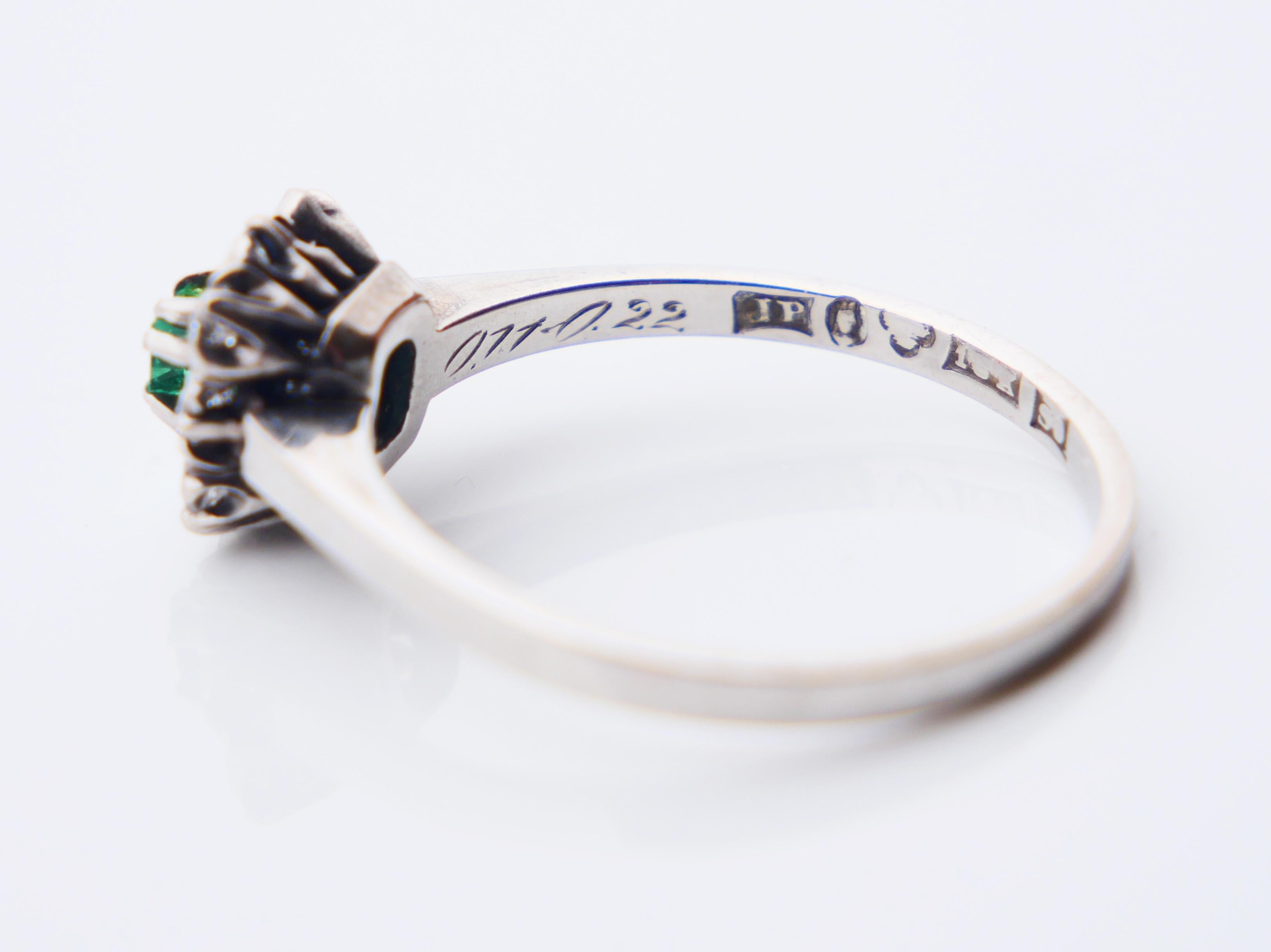 1968 Ring natural Emerald Diamonds solid 18K Gold Ø US6.75/ 2.9gr For Sale 9