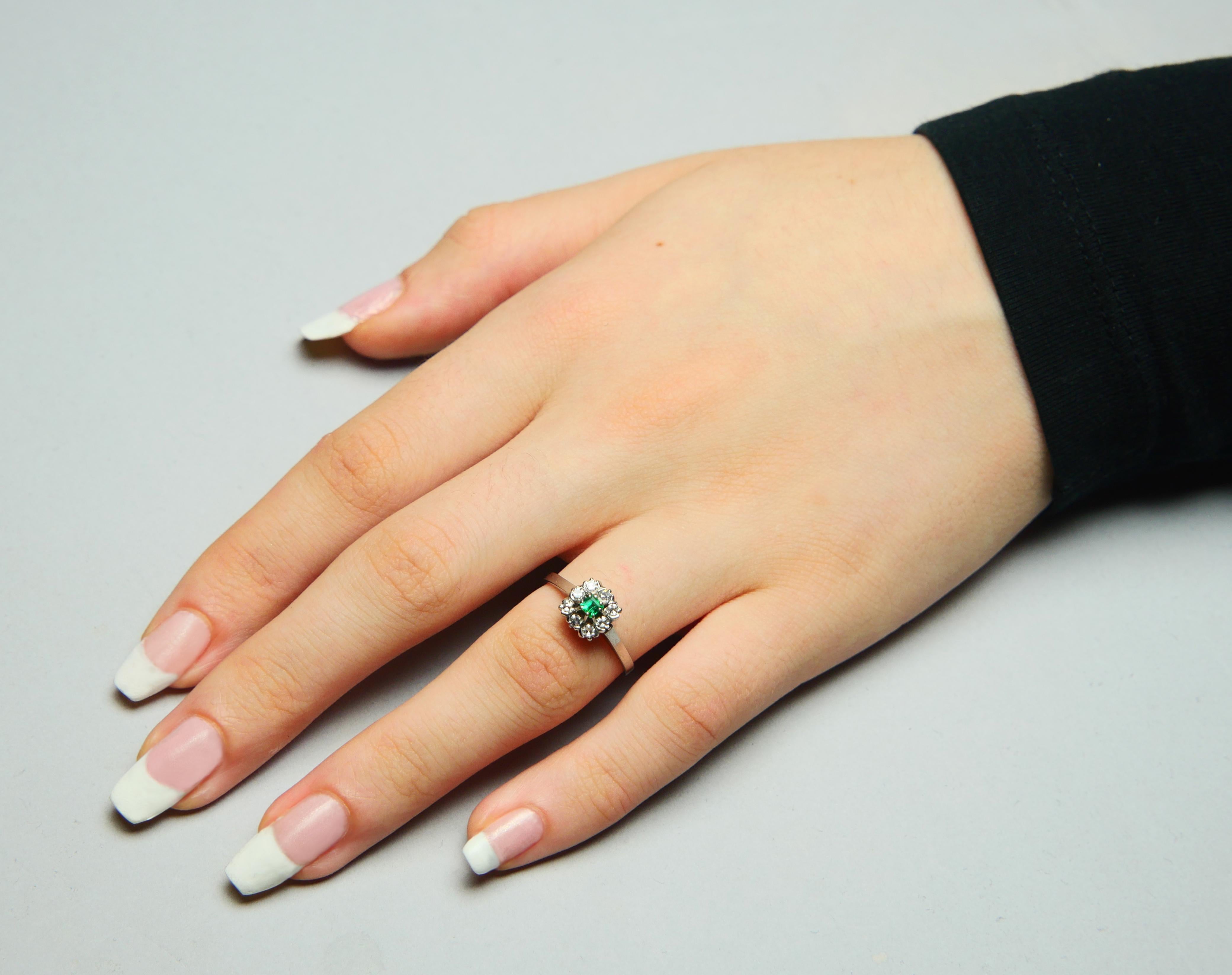 1968 Ring natürlicher Smaragd Diamanten massiv 18K Gold Ø US6.75/ 2.9gr im Angebot 3