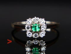 1968 Ring natural Emerald Diamonds solid 18K Gold Ø US6.75/ 2.9gr
