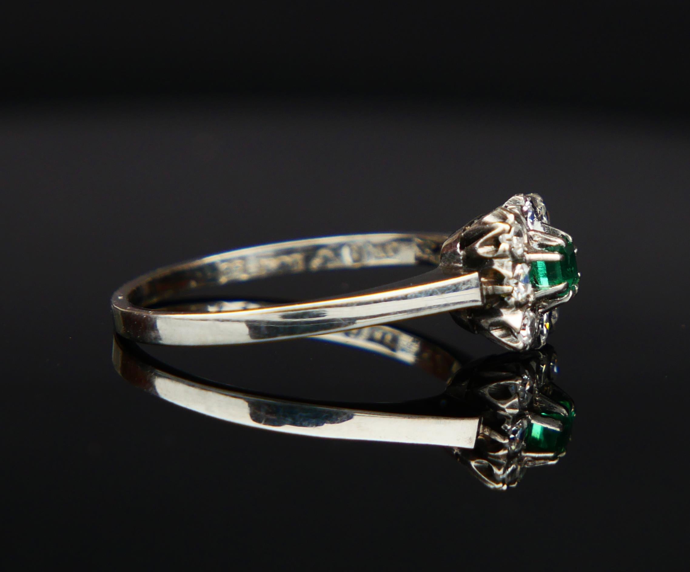 Women's 1968 Ring natural Emerald Diamonds solid 18K Gold Ø US6.75/ 2.9gr For Sale