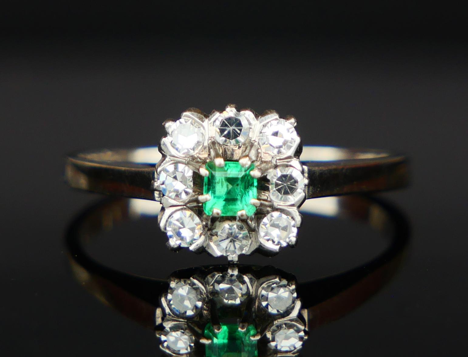 1968 Ring natural Emerald Diamonds solid 18K Gold Ø US6.75/ 2.9gr For Sale 1