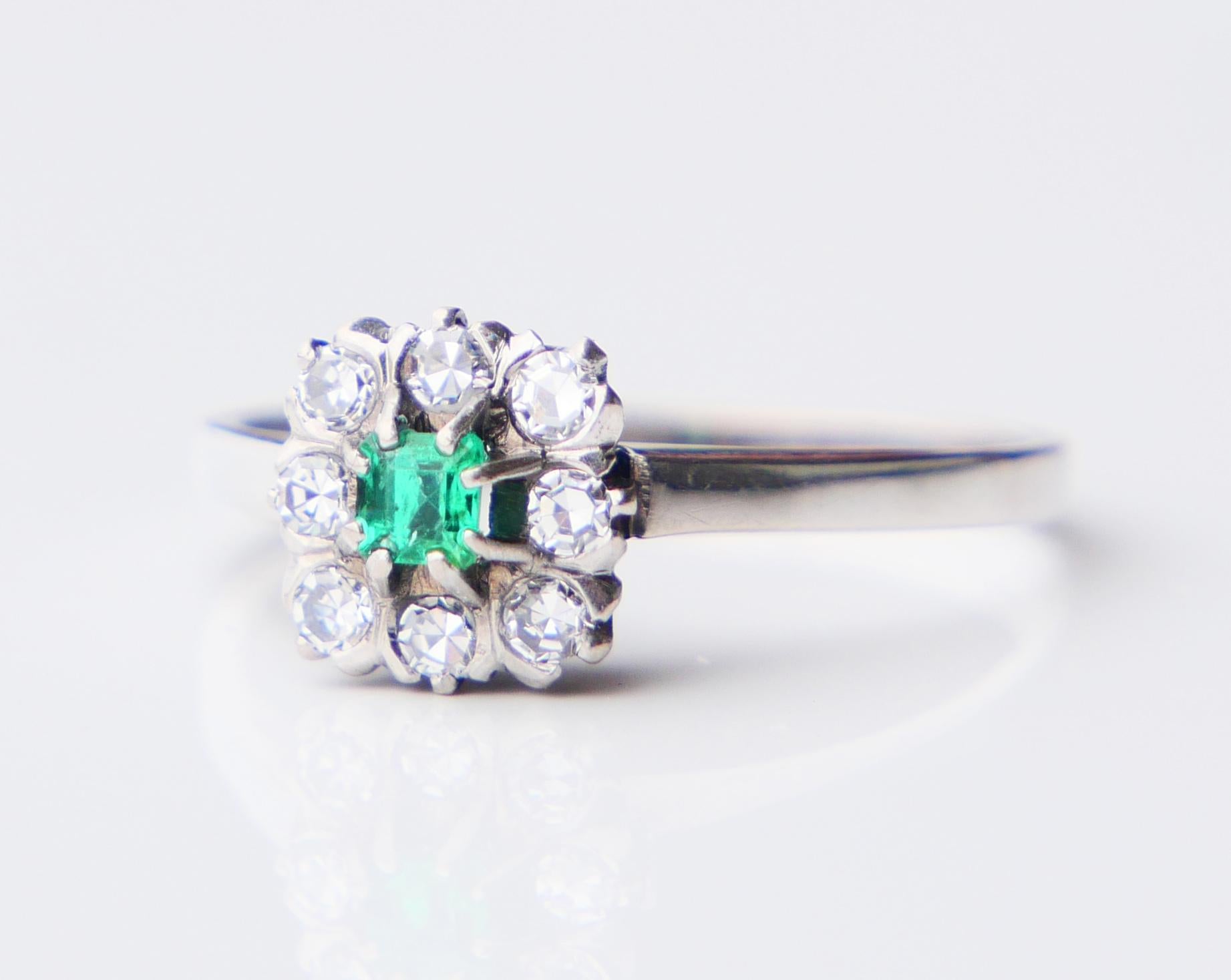 1968 Ring natural Emerald Diamonds solid 18K Gold Ø US6.75/ 2.9gr For Sale 3