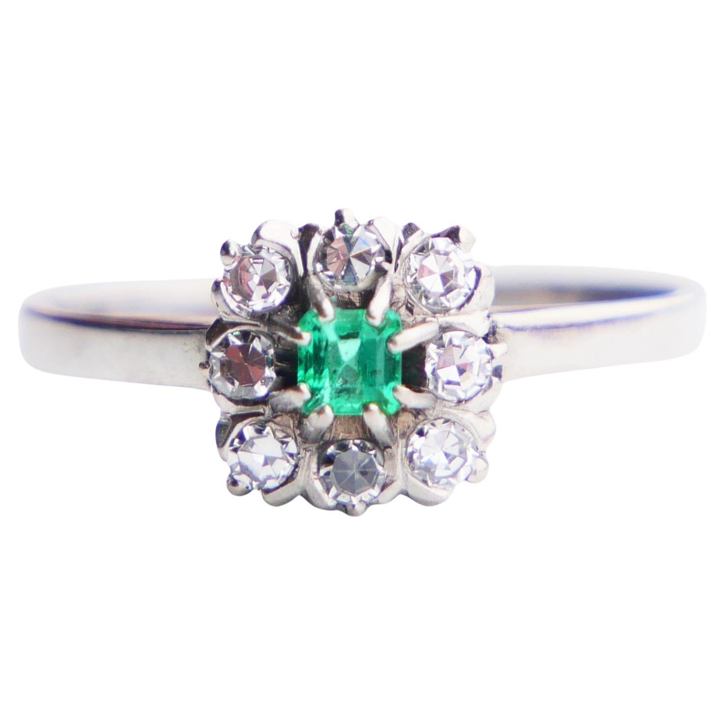 1968 Anillo Esmeralda natural Diamantes oro macizo 18K Ø US6.75/ 2.9gr