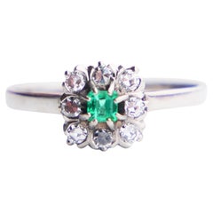 1968 Ring natural Emerald Diamonds solid 18K Gold Ø US6.75/ 2.9gr