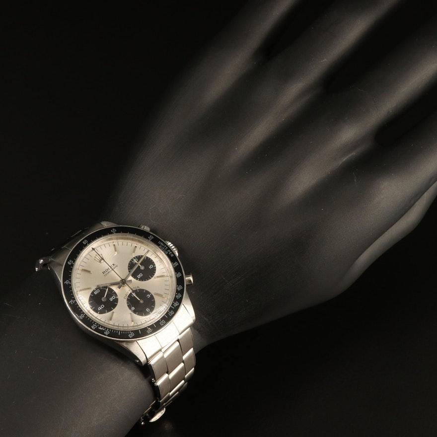 1968 Rolex Cosmograph Daytona 6241 Stainless Steel Stem Wind Wristwatch For Sale 3