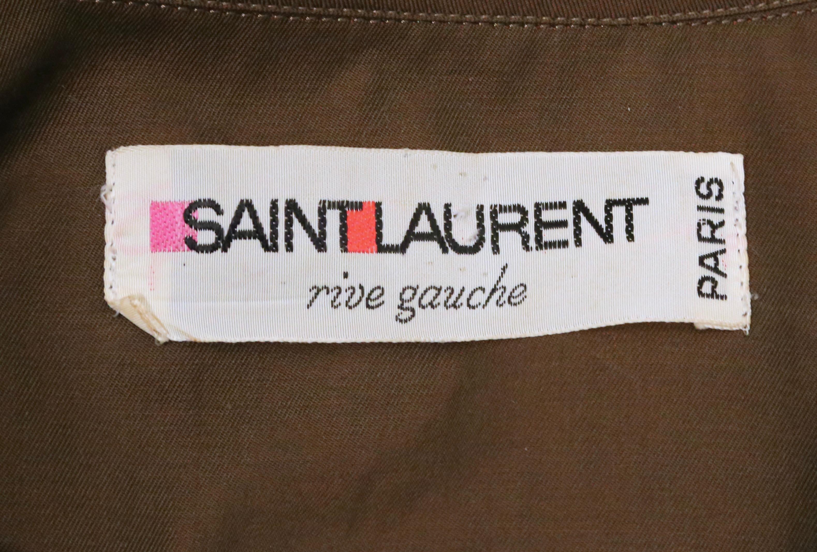 1968 SAINT LAURENT rive gauche dark khaki 'saharienne' safari tunic en venta 8