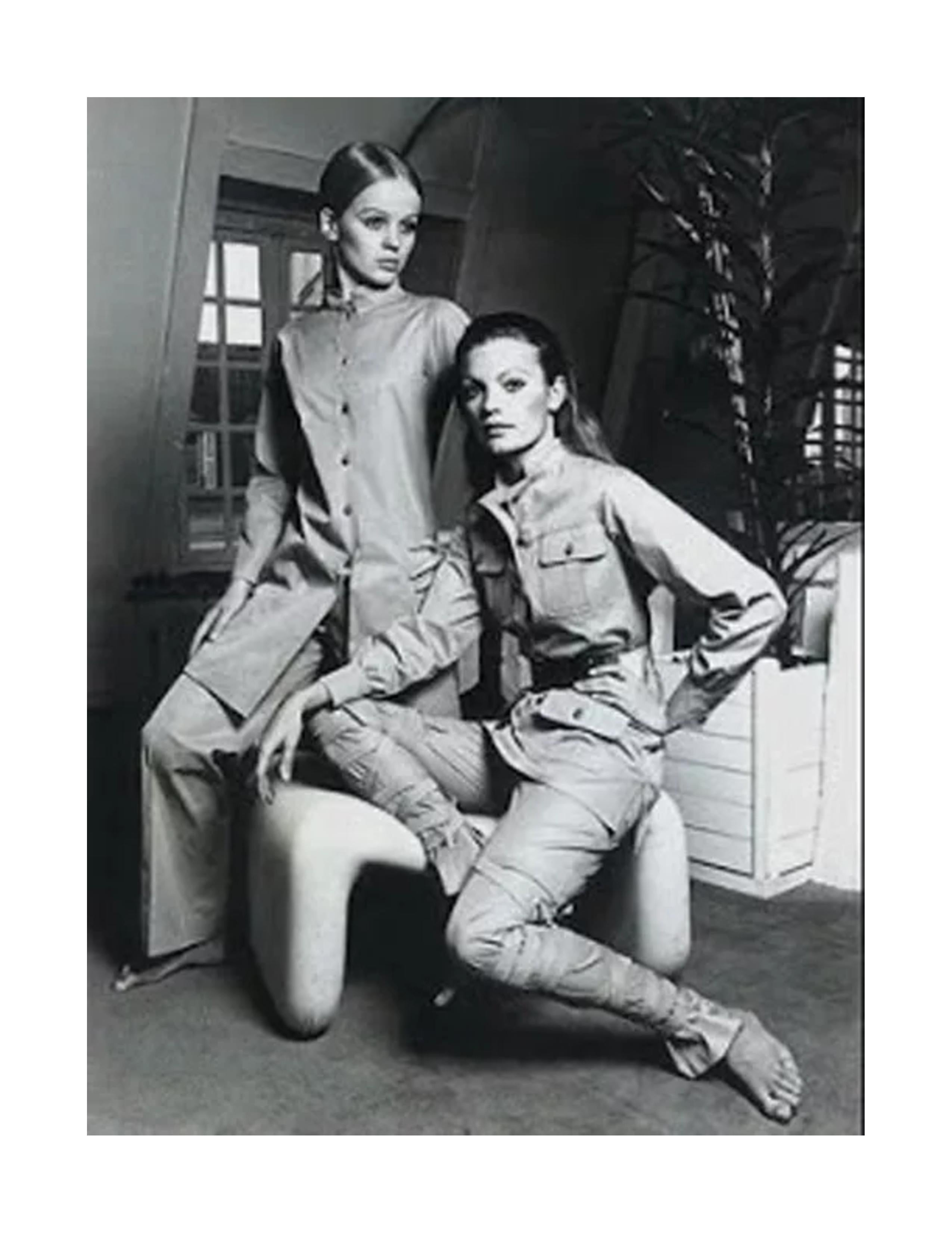 1968 SAINT LAURENT rive gauche dark khaki 'saharienne' safari tunic en venta 12