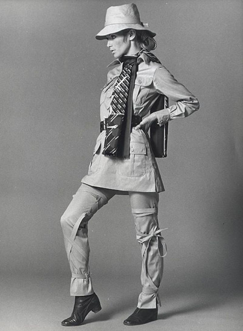 1968 SAINT LAURENT rive gauche dark khaki 'saharienne' safari tunic en venta 13