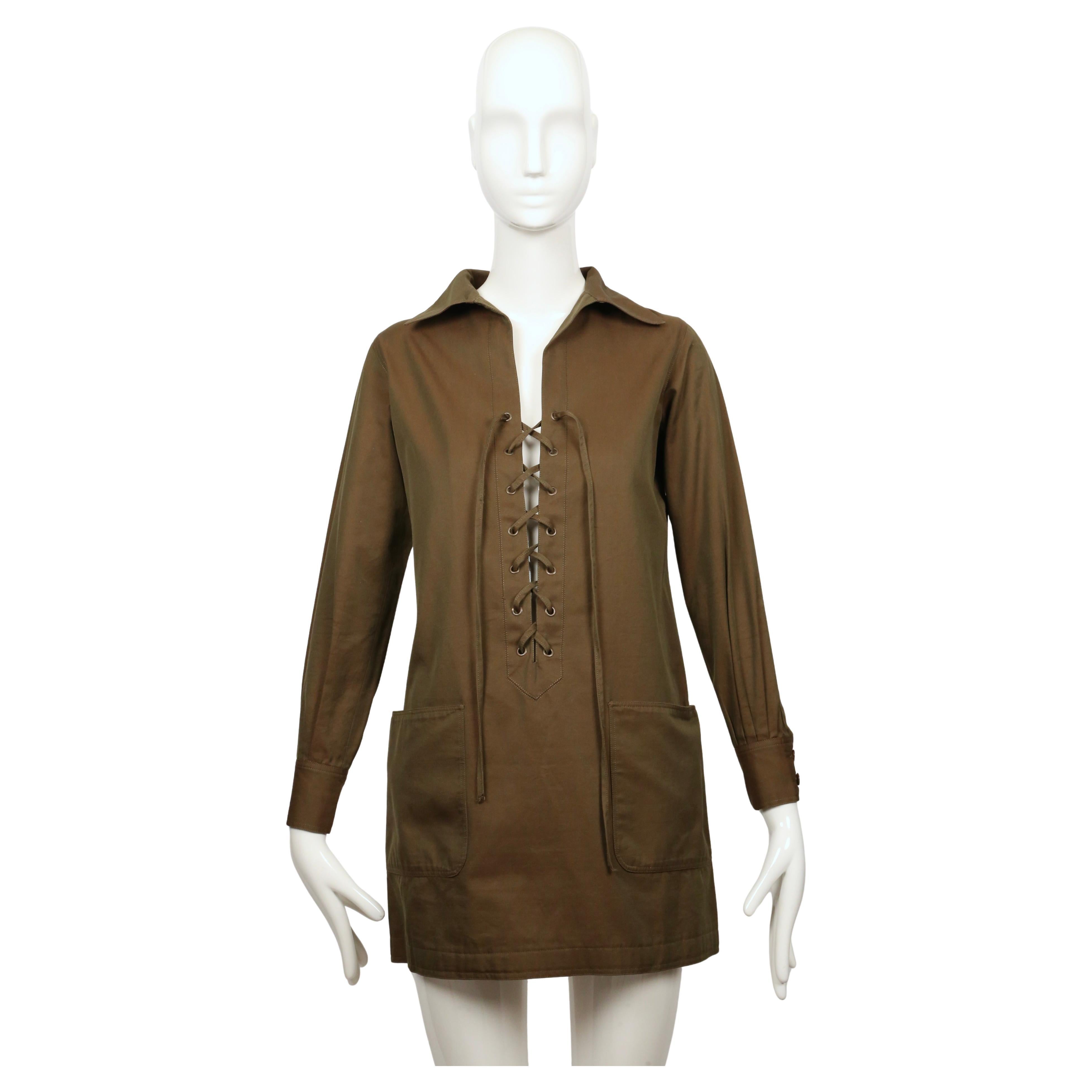 1968 SAINT LAURENT rive gauche dark khaki 'saharienne' safari tunic Marrón en venta