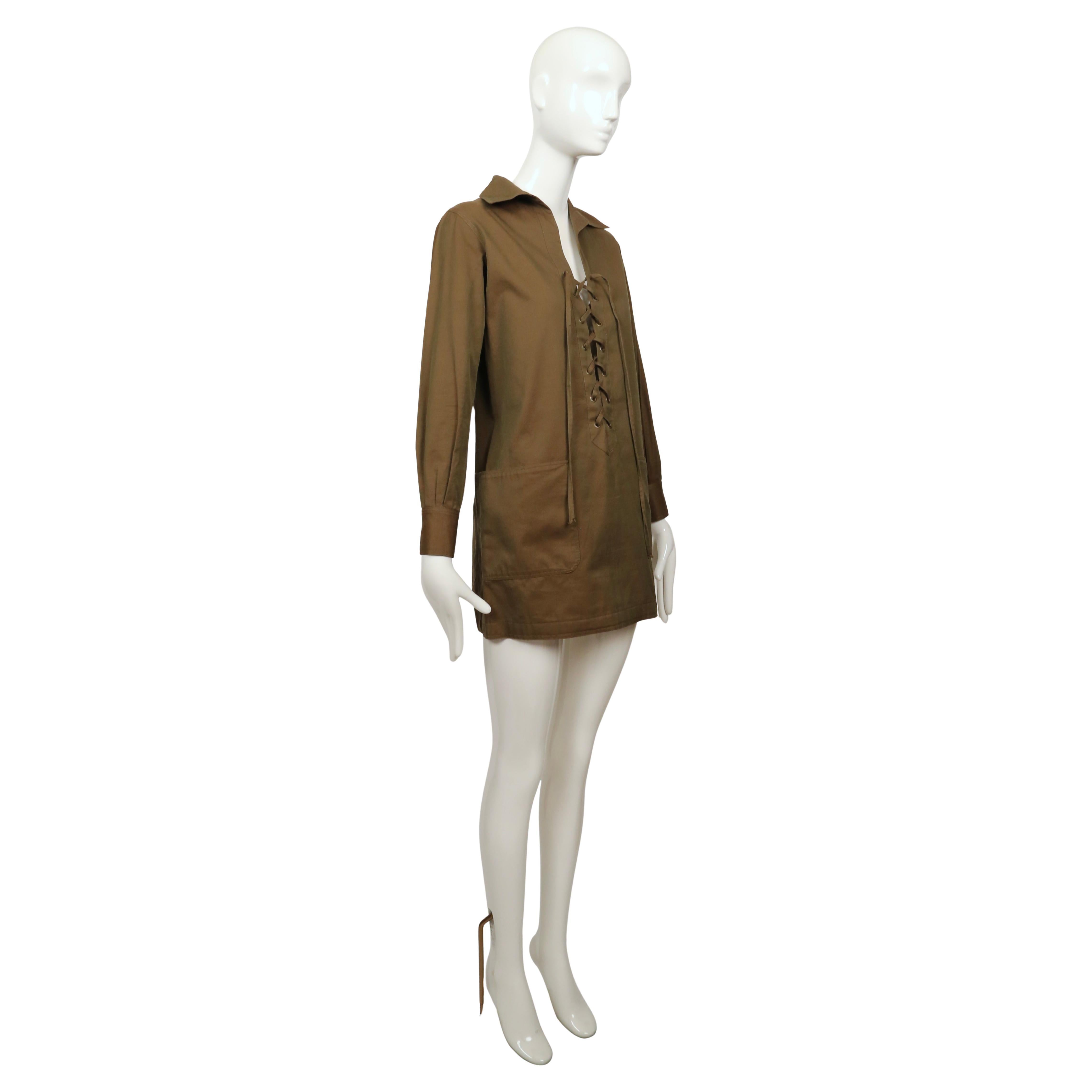 1968 SAINT LAURENT rive gauche dark khaki 'saharienne' safari tunic en Bueno estado para la venta en San Fransisco, CA