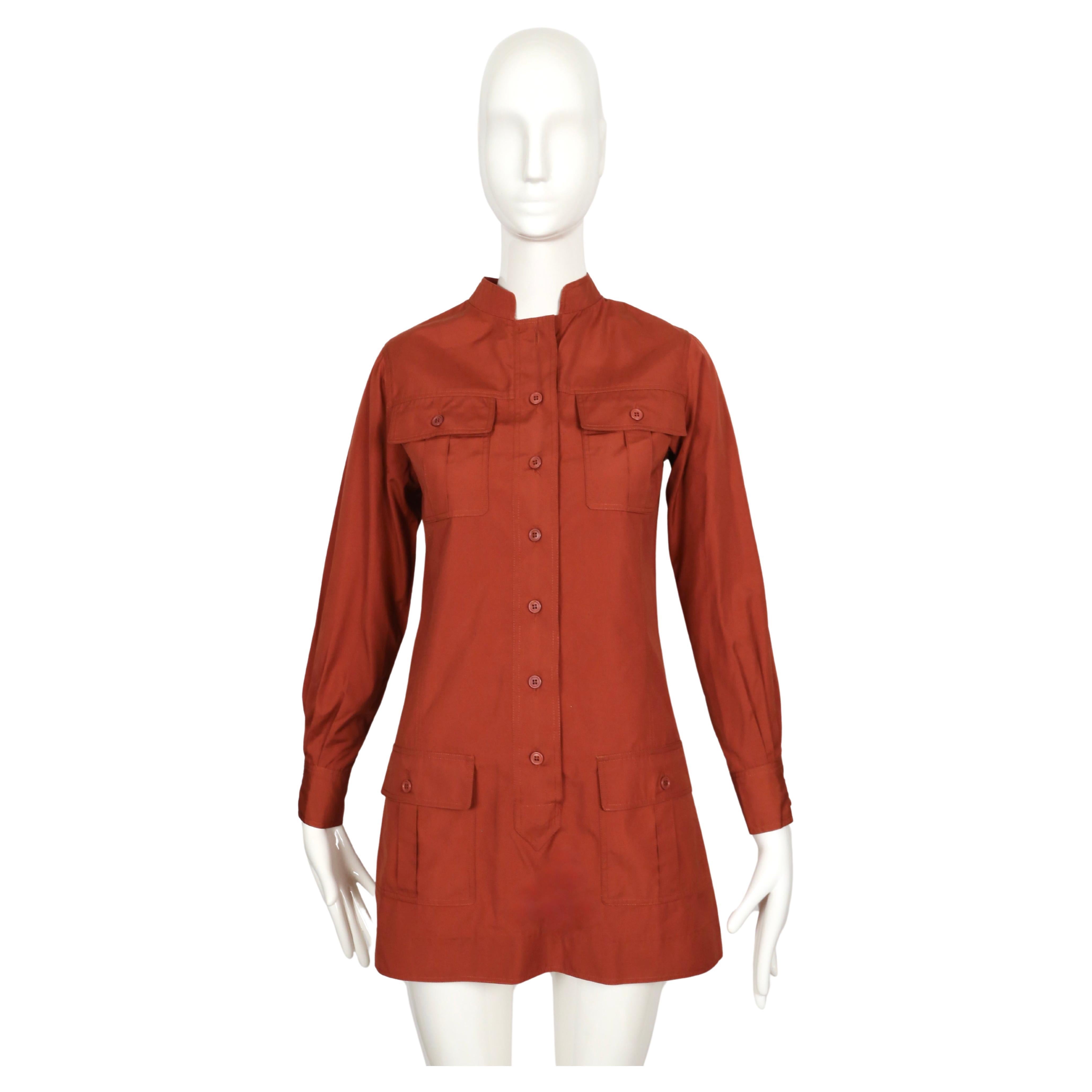 Red 1968 SAINT LAURENT rust 'saharienne' safari tunic as seen on YVES SAINT LAURENT