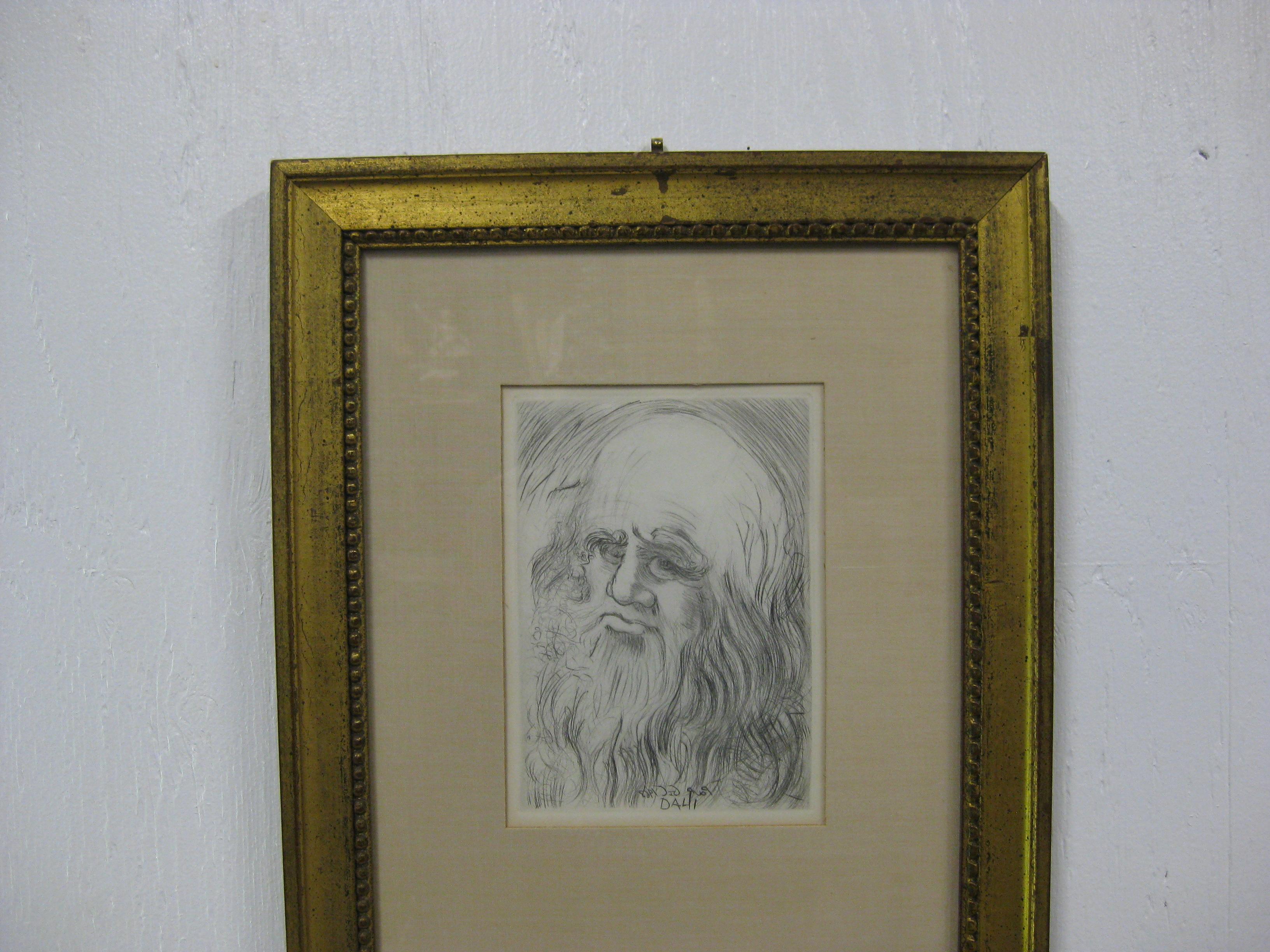 Leonardo da Vinci portrait from the ‘Immortals of art’ series of etchings produced by Dali in 1968 and published by the collector’s Guild in New York City. The series consisted of 15 etchings of artist portraits and iconic images from Dali's body of