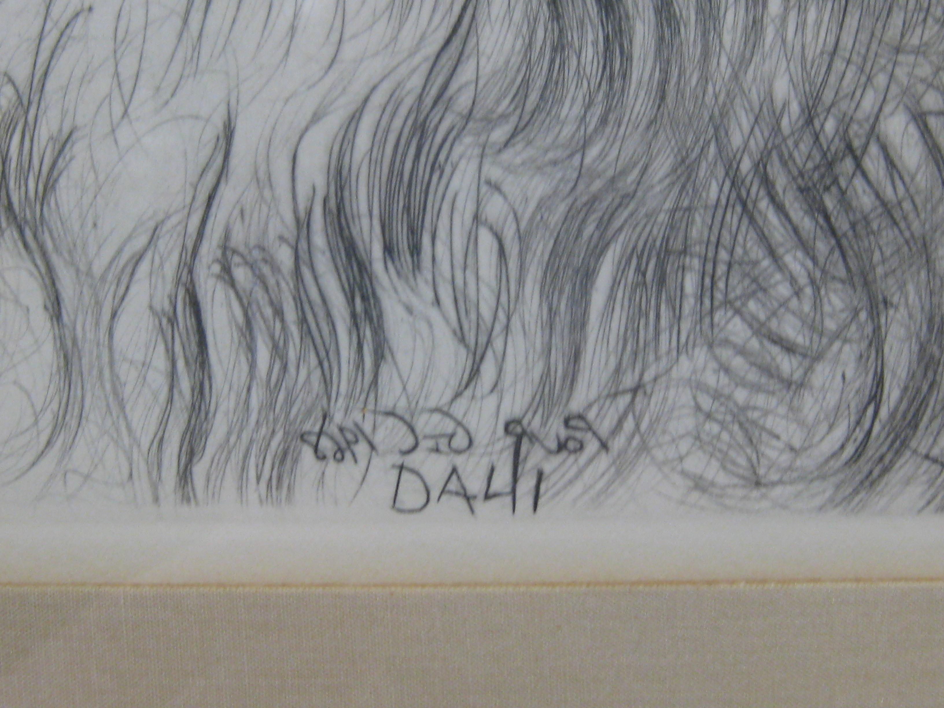 1968, Salvador Dalí Leonardo Da Vinci Retrato de artista Aguafuerte original Enmarcado siglo XX