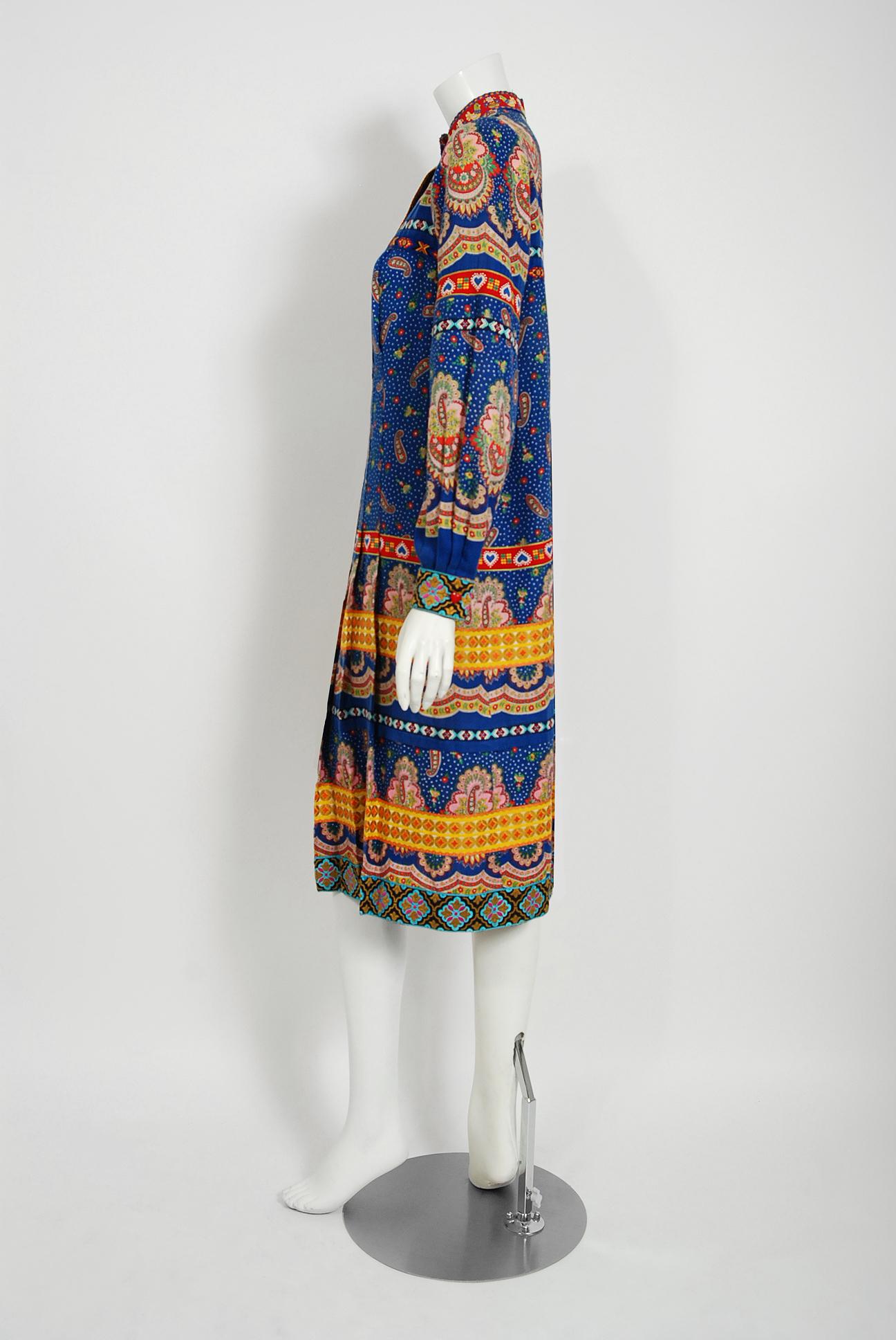 1970 Sant Angelo Documented Bohemian Print Cotton Dress Worn by Zsa Zsa Gabor 1