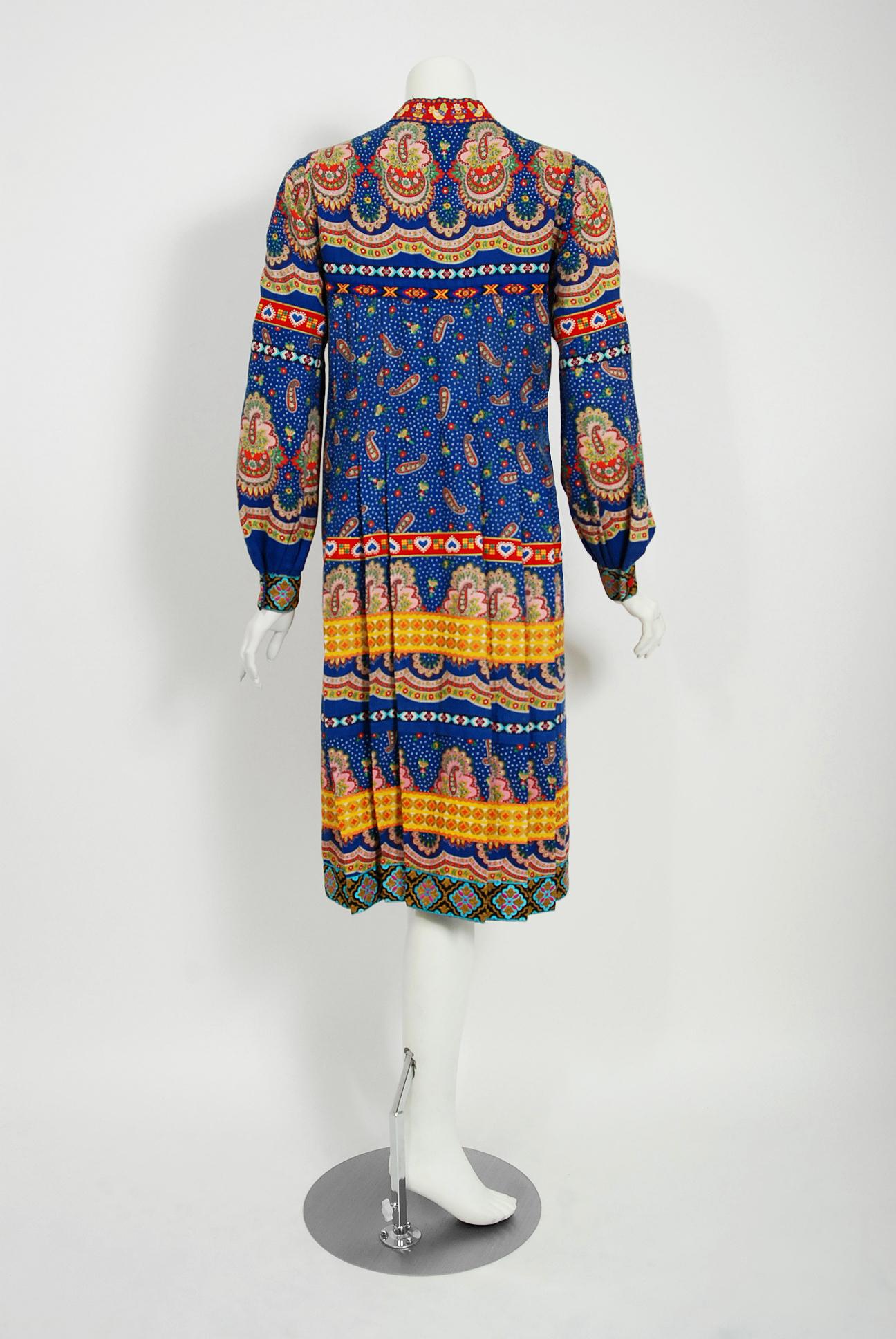 1970 Sant Angelo Documented Bohemian Print Cotton Dress Worn by Zsa Zsa Gabor 4