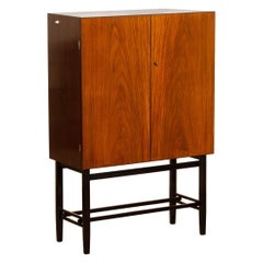 1968, Scandinavian Mahogany and Brass Dry Bar Cabinet