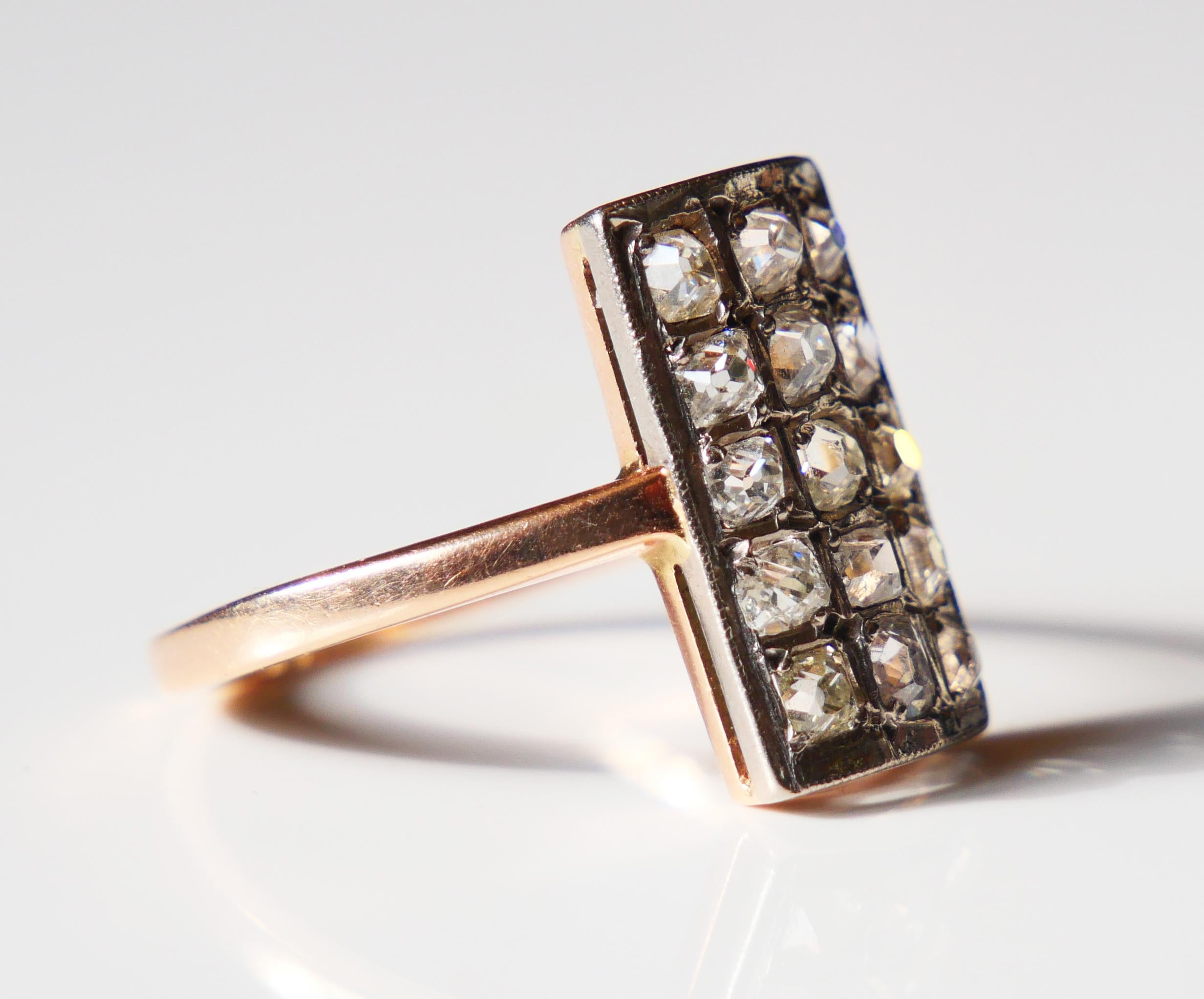 Antique Cushion Cut 1968 Soviet Baku Ring 2.4 ctw Russian Diamonds 583 / 14K Gold Ø 7 US / 5 gr For Sale