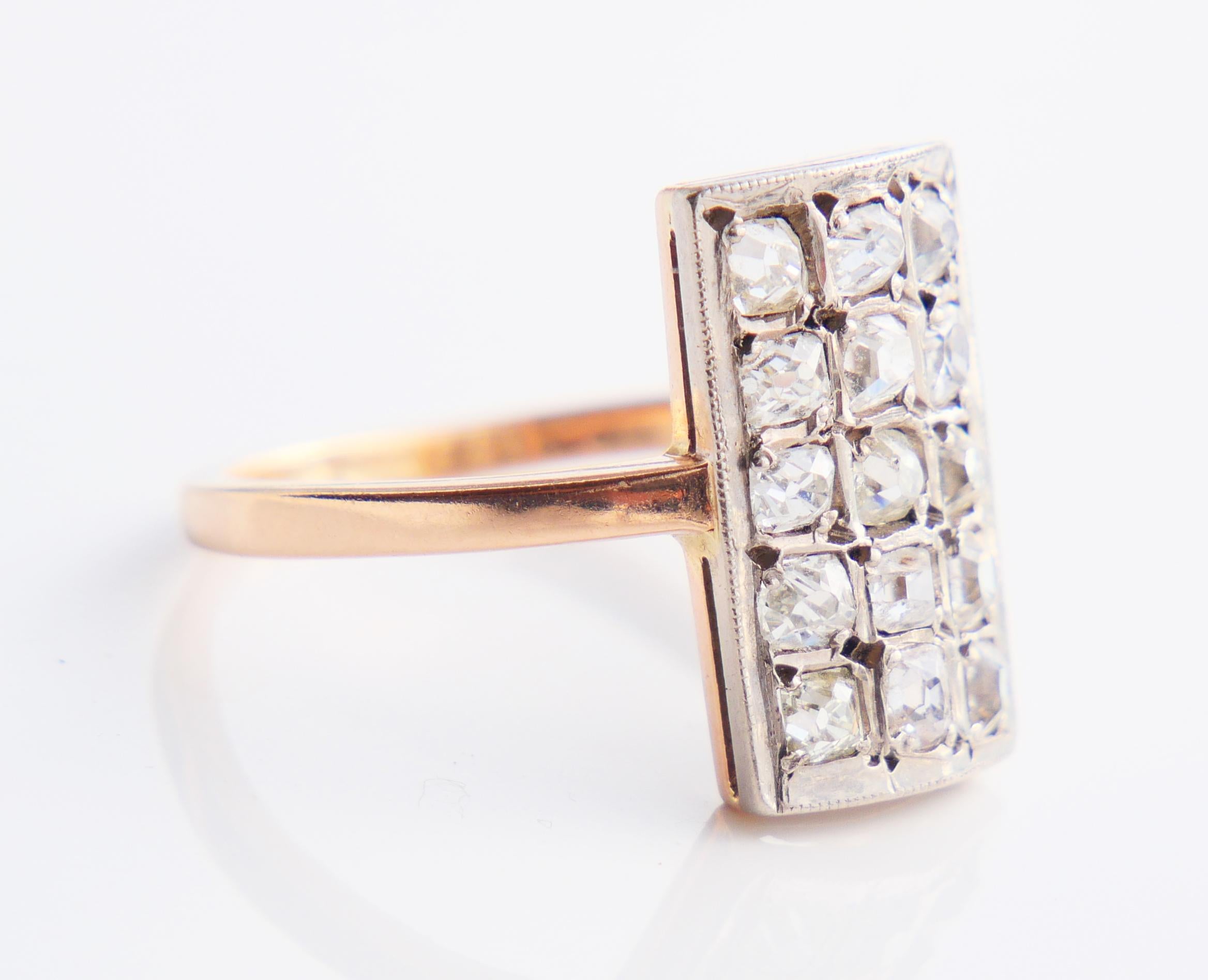 1968 Soviet Baku Ring 2.4 ctw Russian Diamonds 583 / 14K Gold Ø 7 US / 5 gr For Sale 1