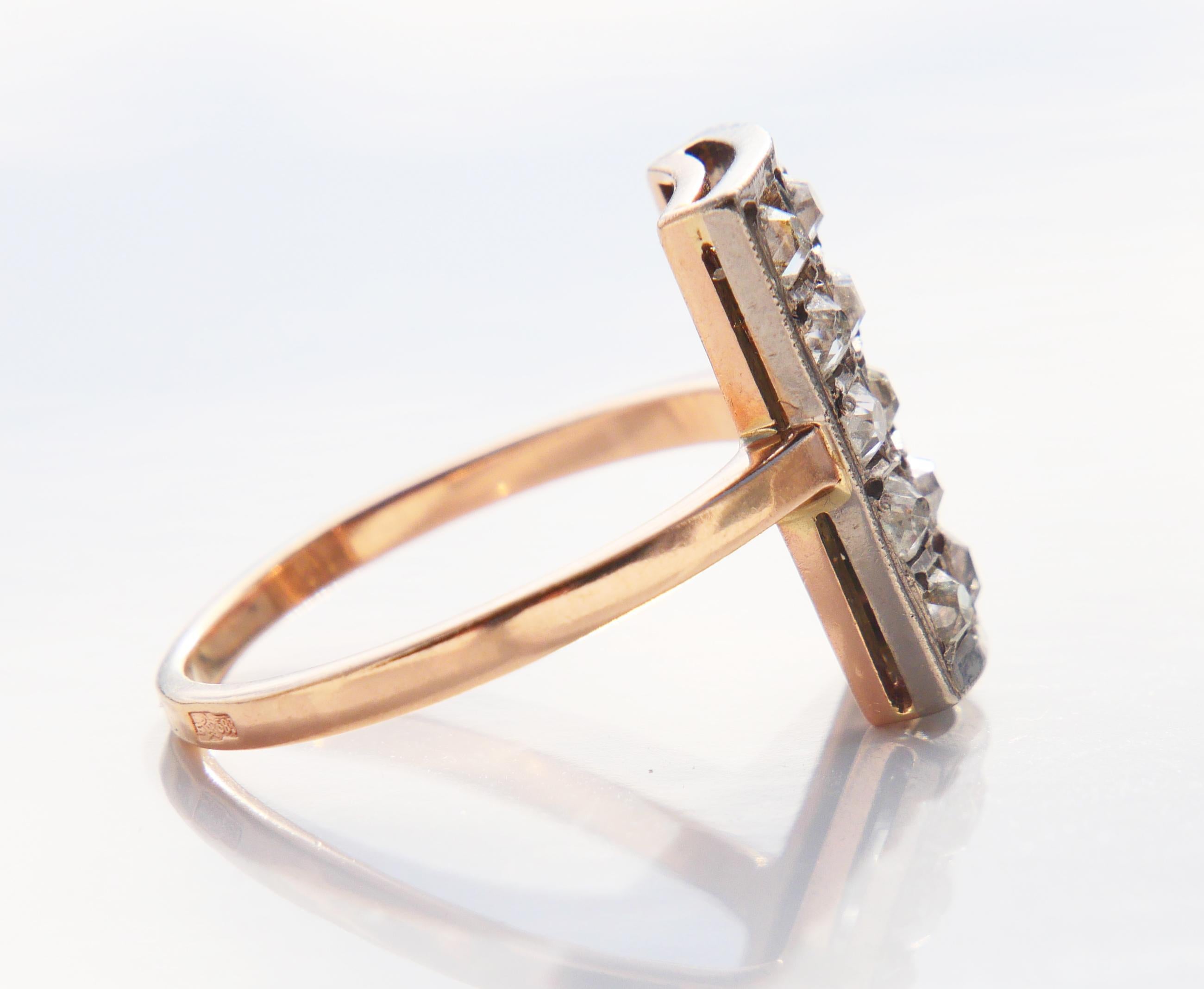 1968 Soviet Baku Ring 2.4 ctw Russian Diamonds 583 / 14K Gold Ø 7 US / 5 gr For Sale 2