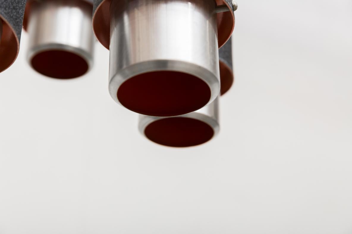 Milieu du XXe siècle Lustre à cinq suspensions en aluminium filé de Raak, 1968 en vente