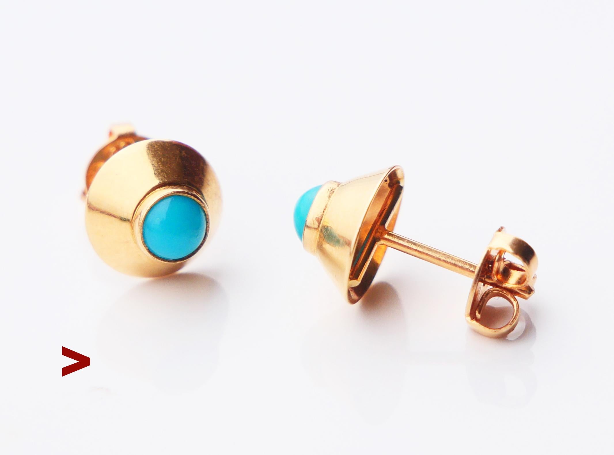 Pendientes vintage de oro amarillo macizo de 18 quilates con engaste de turquesa natural. Tapones con sello sueco que confirman la aleación de oro de 18 quilates, hechos a mano en Suecia en 1966 ( combinación Q9)

Cada flor Ø 8 mm. Cada Turquesa Ø 4