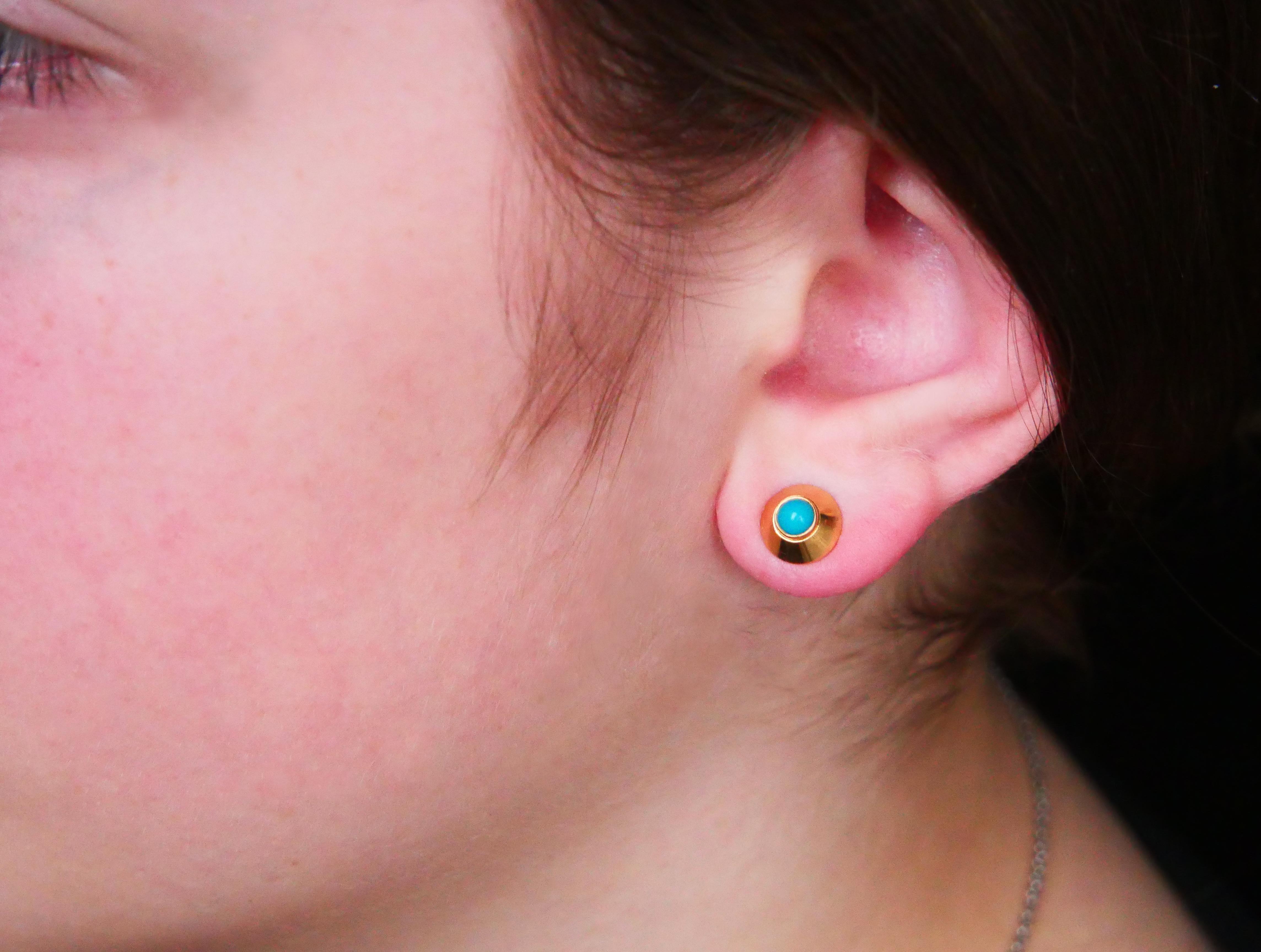 De las mujeres 1968 Pendientes stud Turquesa natural maciza 18 Oro / 1,6 gr en venta