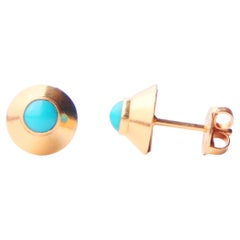 1968 stud Earrings natural Turquoise solid 18 Gold / 1.6 gr