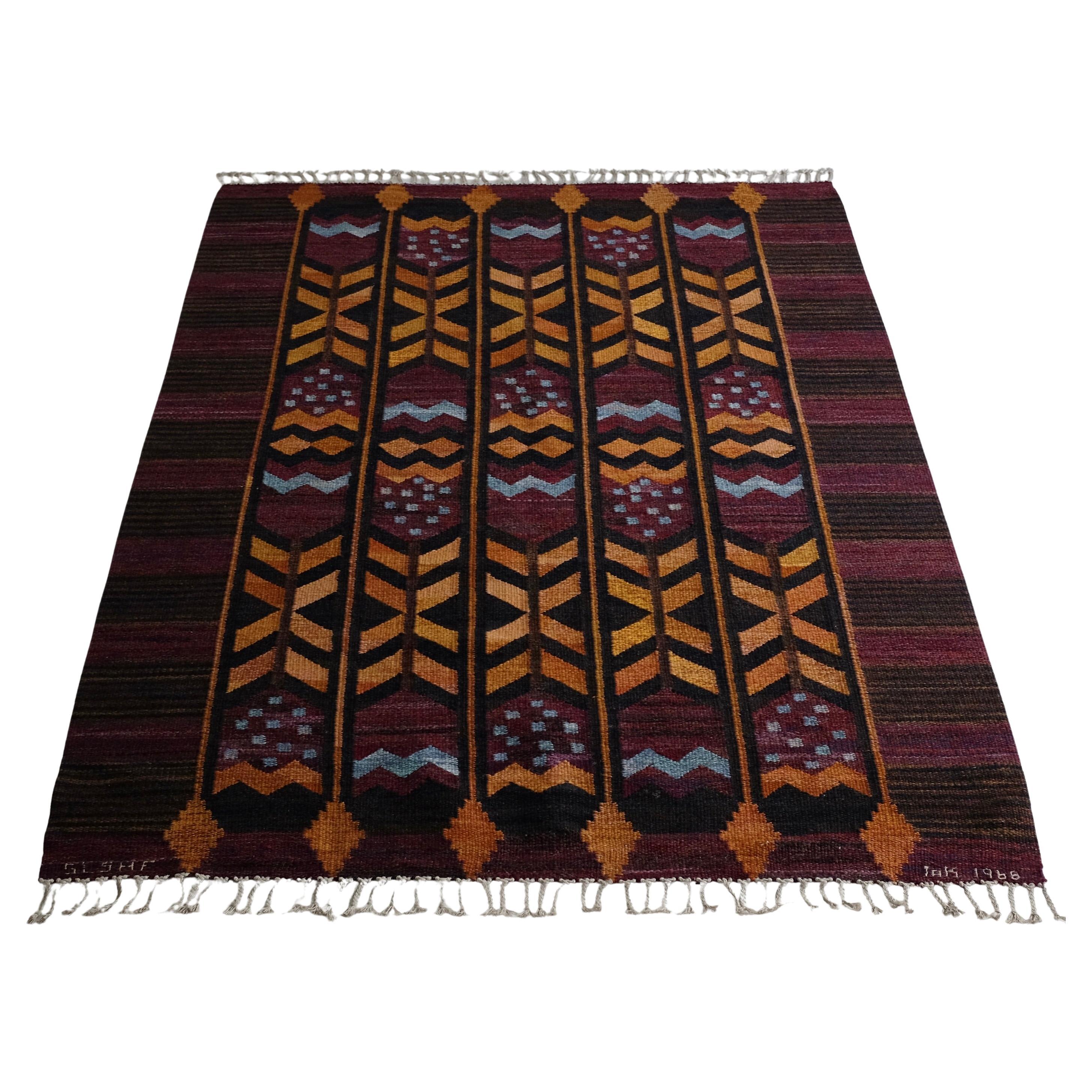 1968 Swedish Rug by Stockholm Läns Hemslöjdsförening For Sale