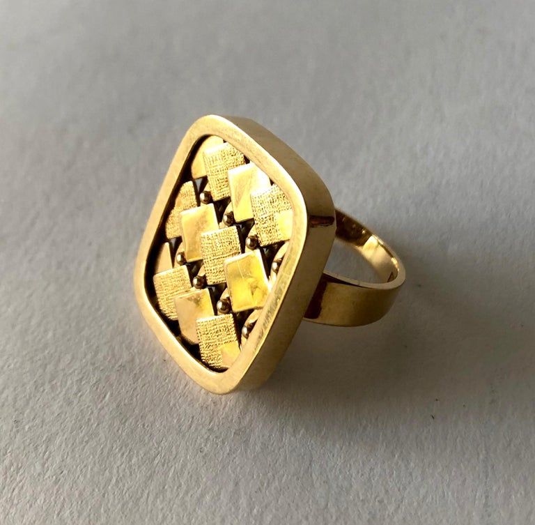1968 Waldemar Jonsson 18 Karat Gold Swedish Modernist Textured Ring For