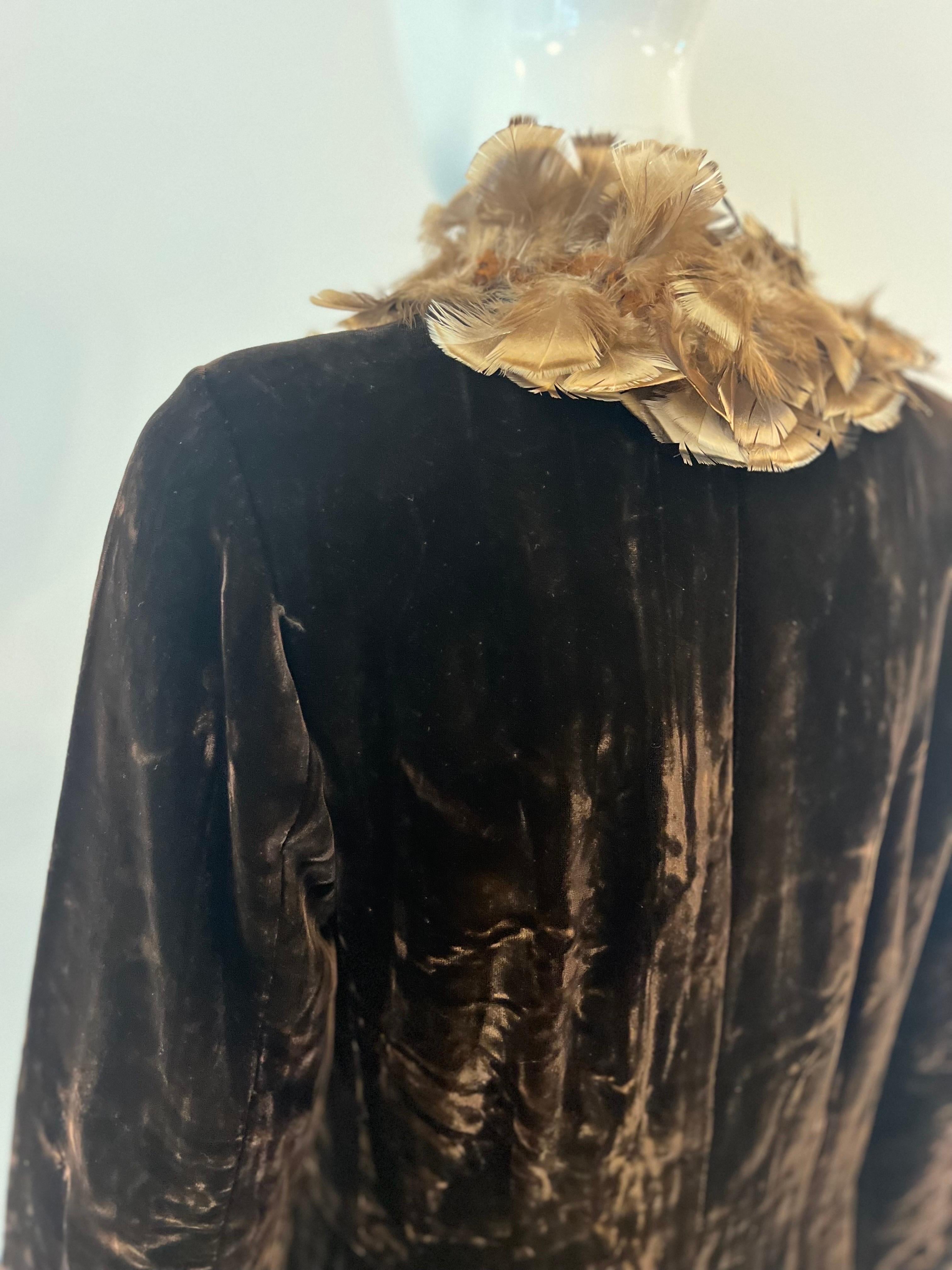 1968 YSL Yves Saint Laurent Couture Velvet Feather Evening Coat For Sale 9