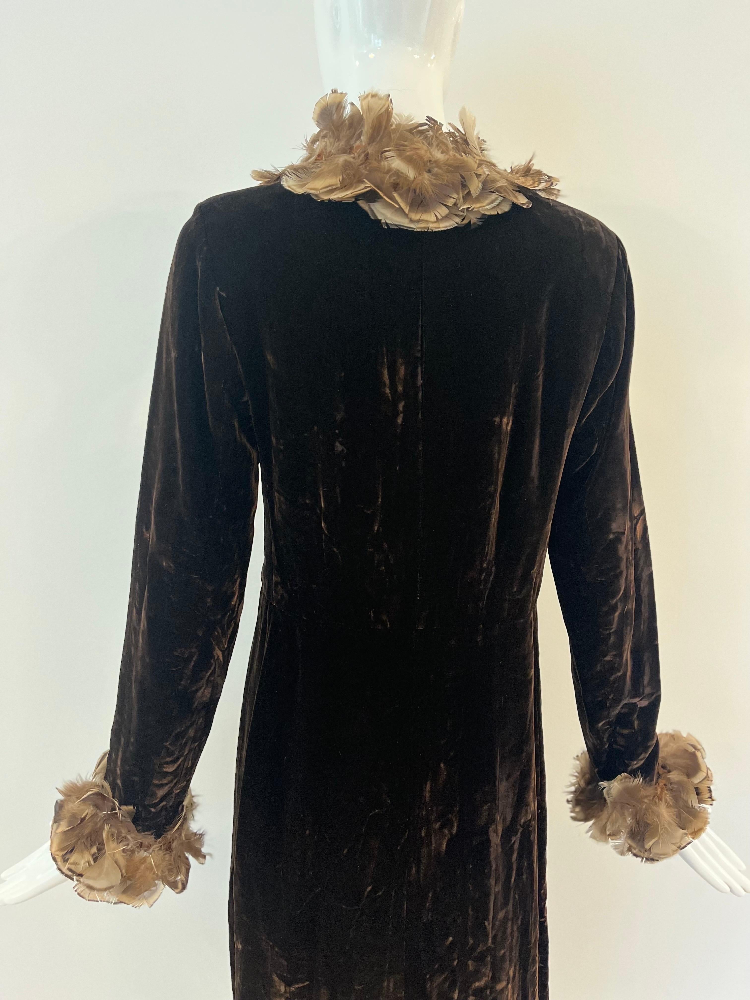 1968 YSL Yves Saint Laurent Couture Velvet Feather Evening Coat For Sale 10