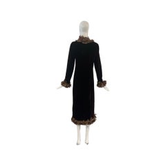 1968 YSL Yves Saint Laurent Couture Velvet Feather Evening Coat