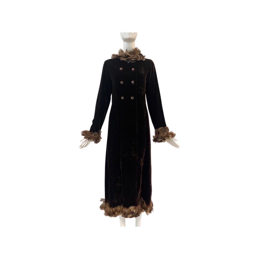 1968 YSL Yves Saint Laurent Couture Velvet Feather Evening Coat In Good Condition For Sale In Miami, FL