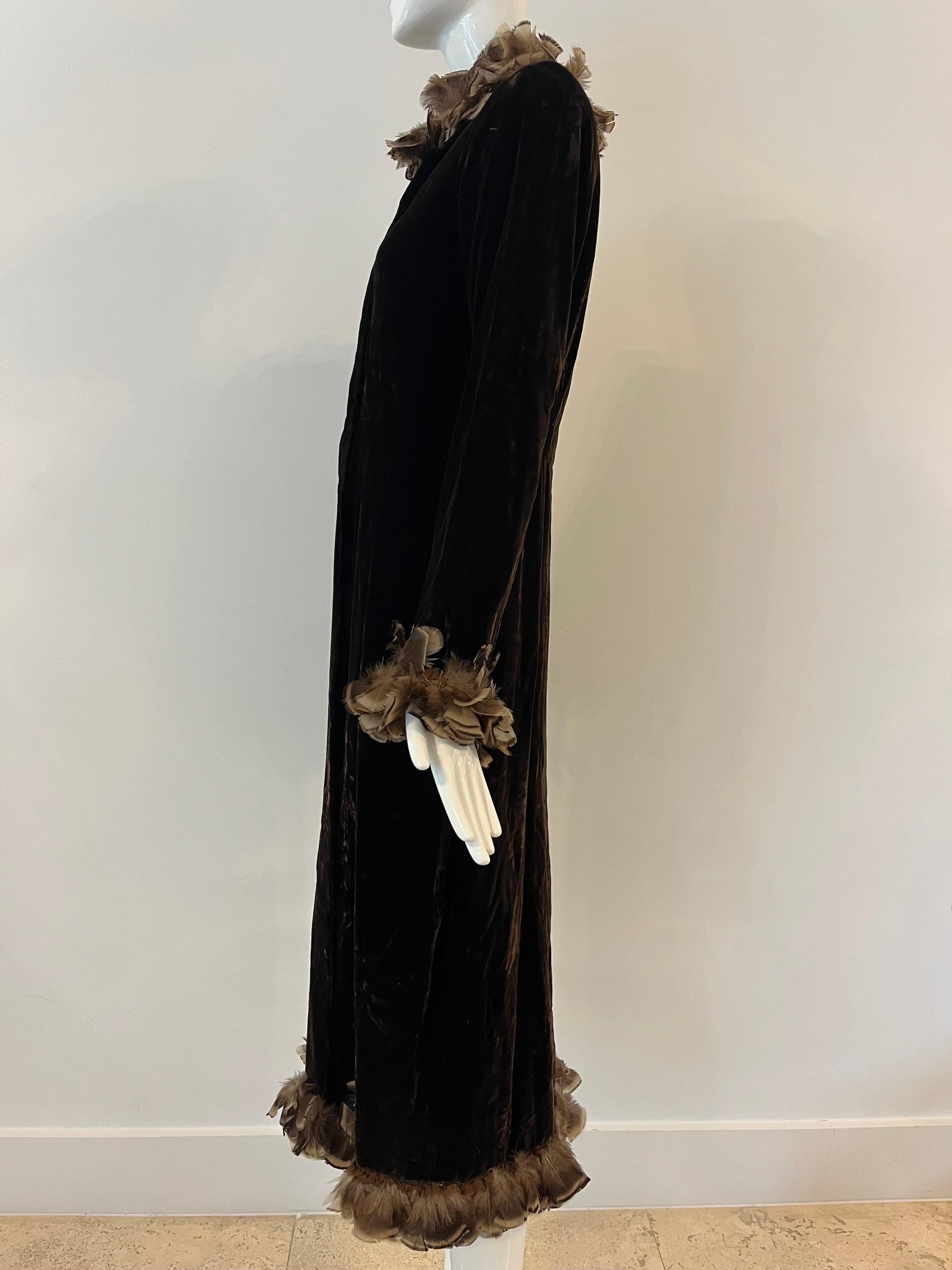 Women's 1968 YSL Yves Saint Laurent Couture Velvet Feather Evening Coat For Sale