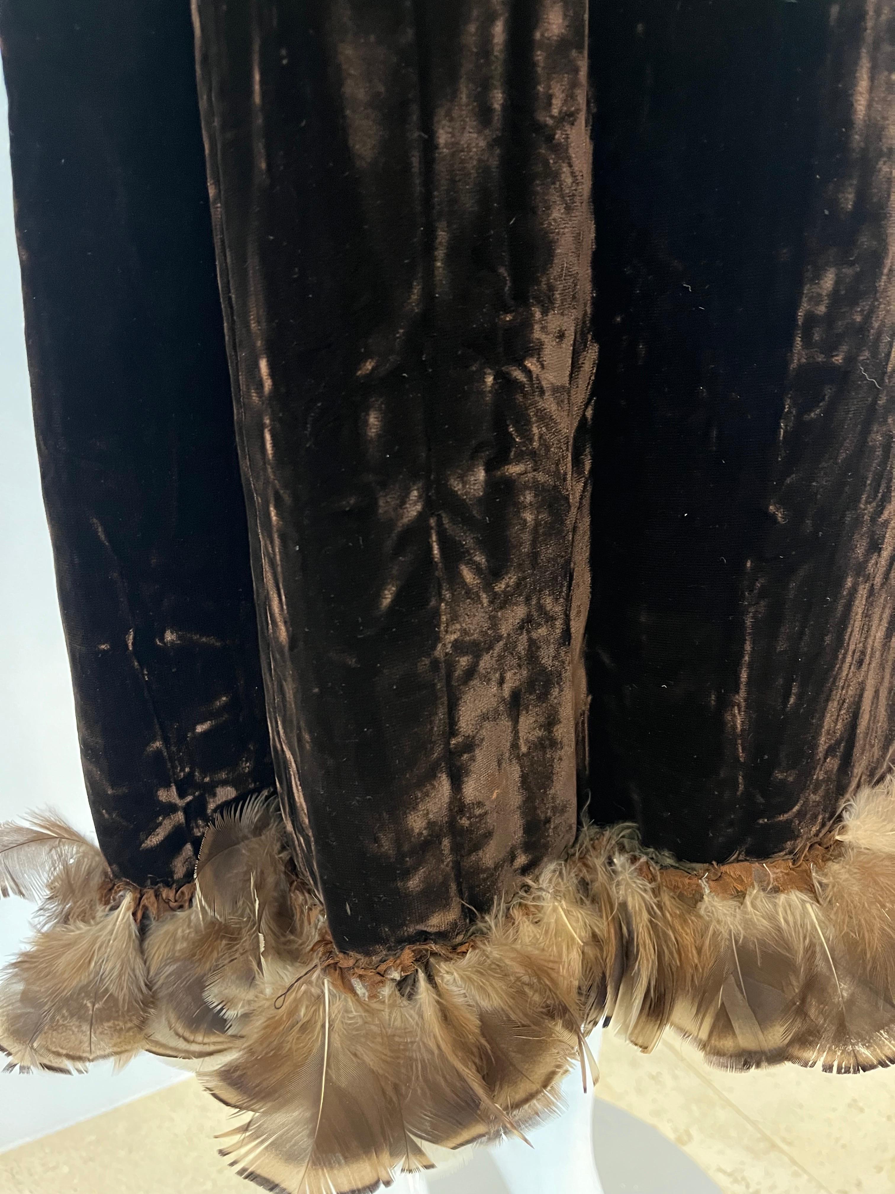 1968 YSL Yves Saint Laurent Couture Velvet Feather Evening Coat For Sale 3