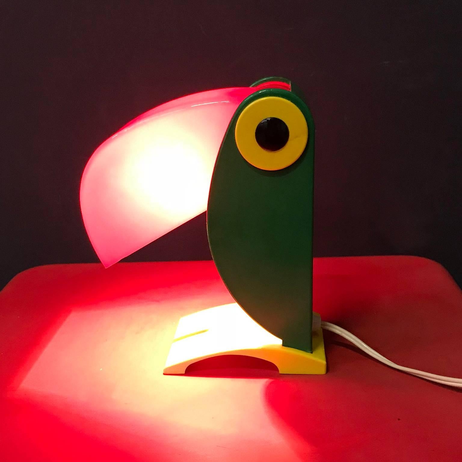 1968, Green Red Beek, Rare Charming Toucan Table Lamp for OTF, Italy, Ferrari 2