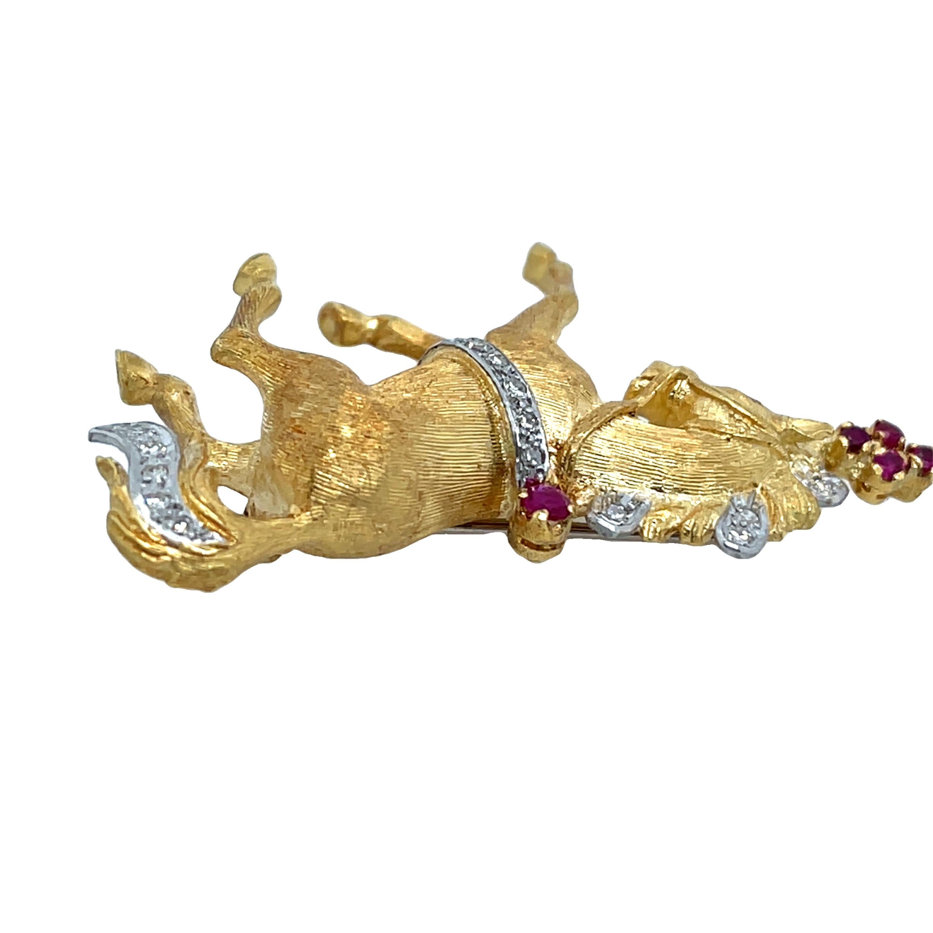 Round Cut 1969 Ben Rosenfeld Horse Brooch – 18ct Yellow Gold, Diamond & Ruby For Sale