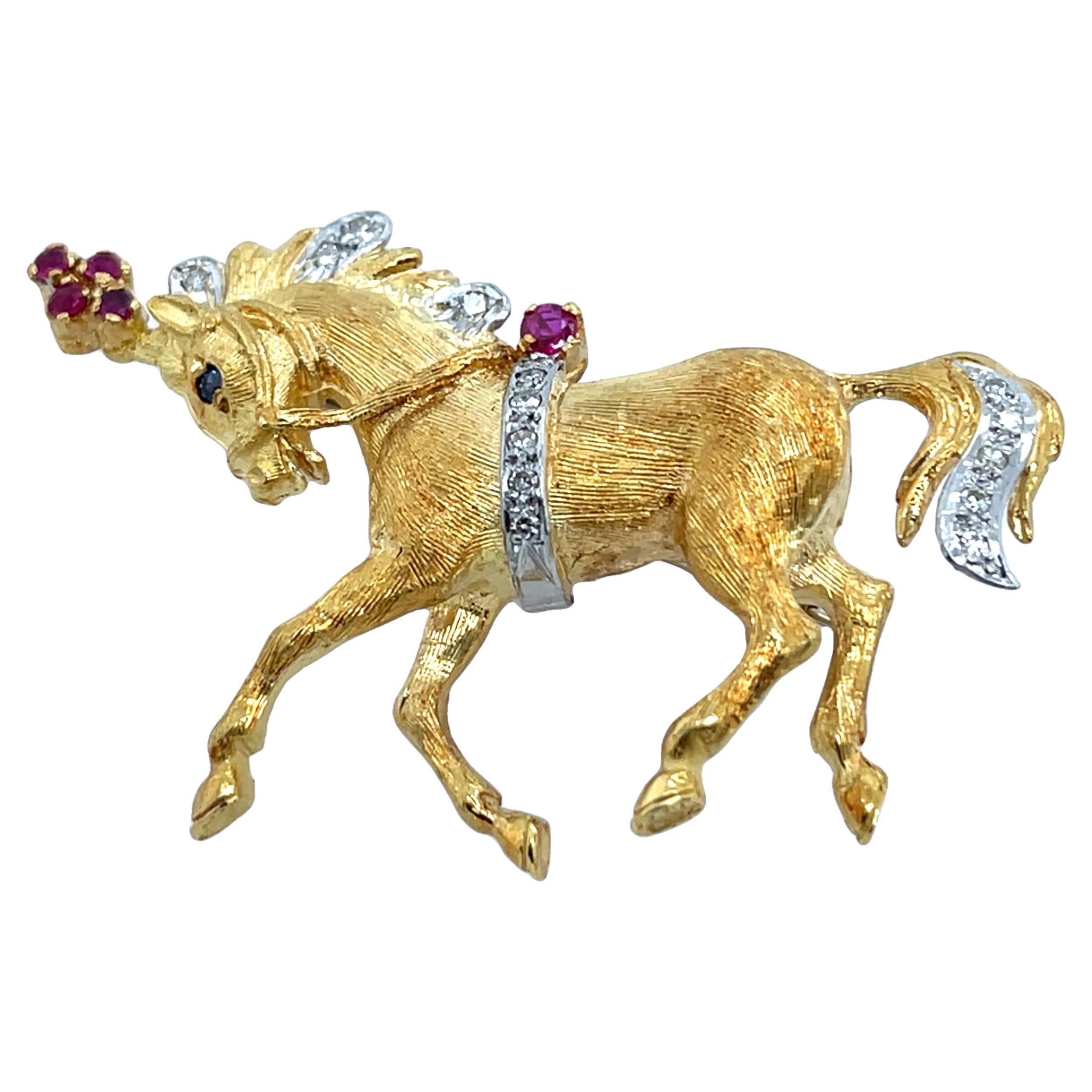 1969 Ben Rosenfeld Horse Brooch – 18ct Yellow Gold, Diamond & Ruby