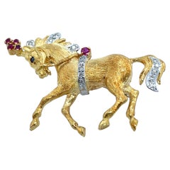 1969 Ben Rosenfeld Horse Brooch – 18ct Yellow Gold, Diamond & Ruby