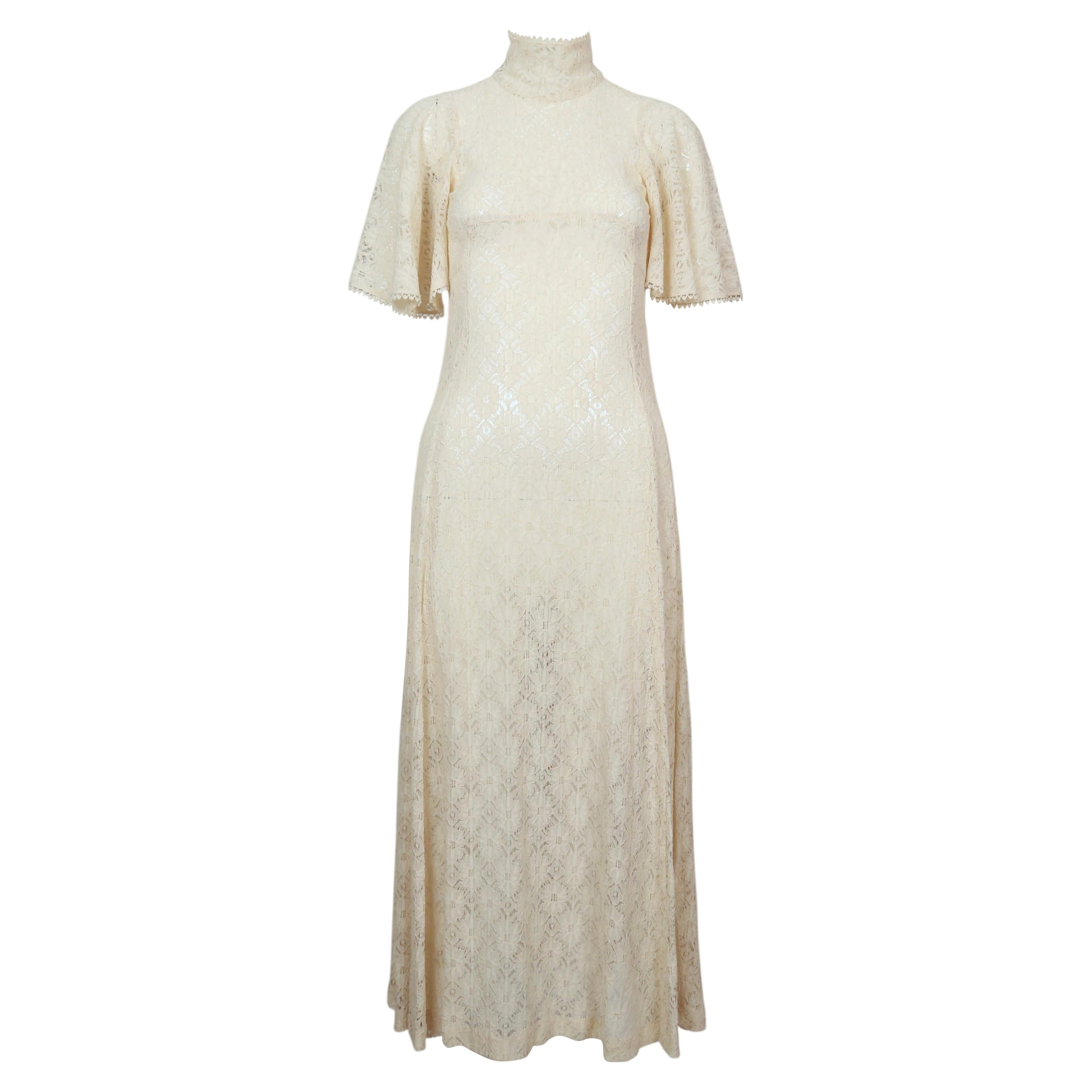 1969 Biba by Barbara Hulanicki documented longue robe en dentelle crème