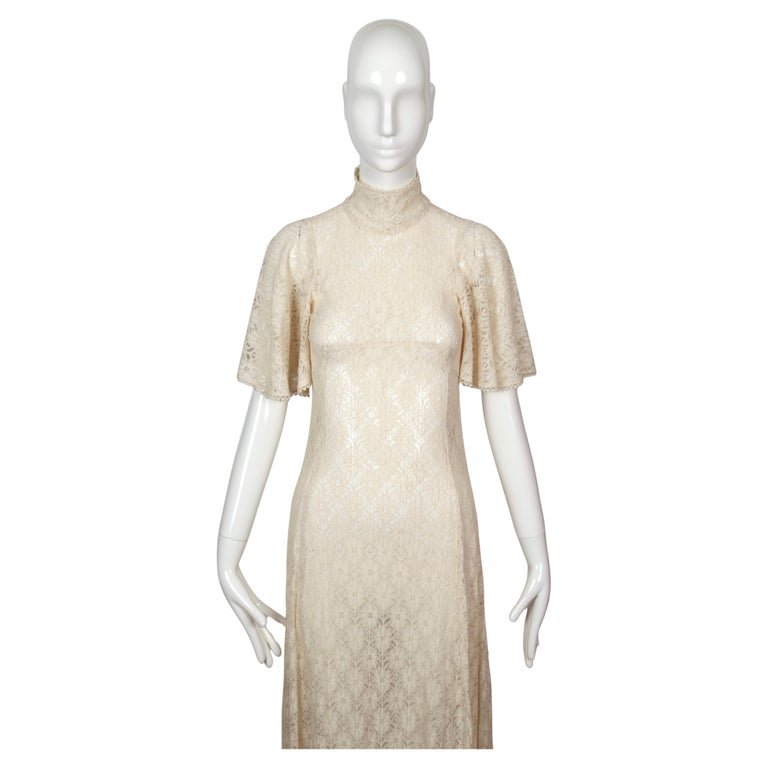 1969 BIBA documented long cream lace dress For Sale at 1stDibs
