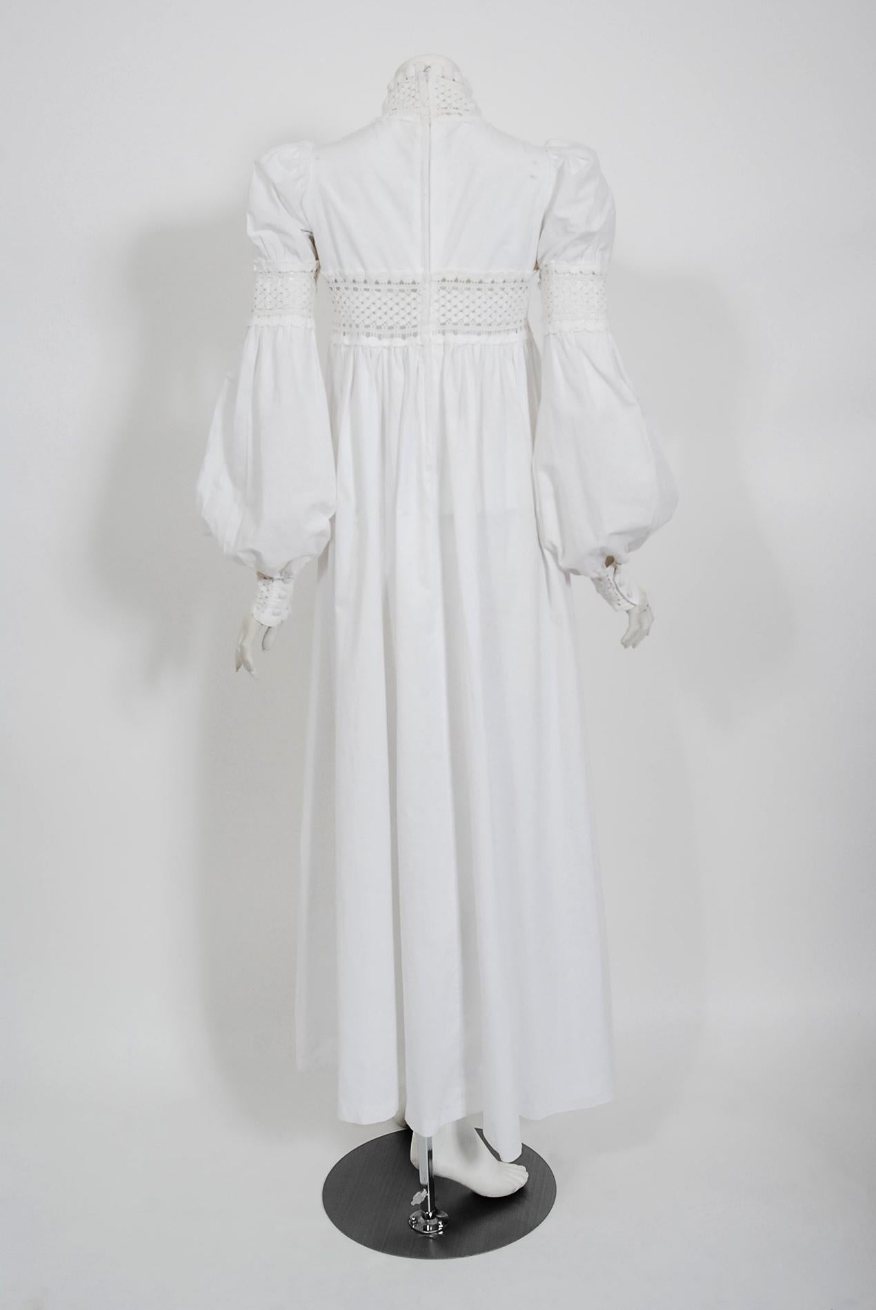 Vintage 1969 Biba Documented White Cotton Lace Billow-Sleeve Maxi Dress & Jacket 2