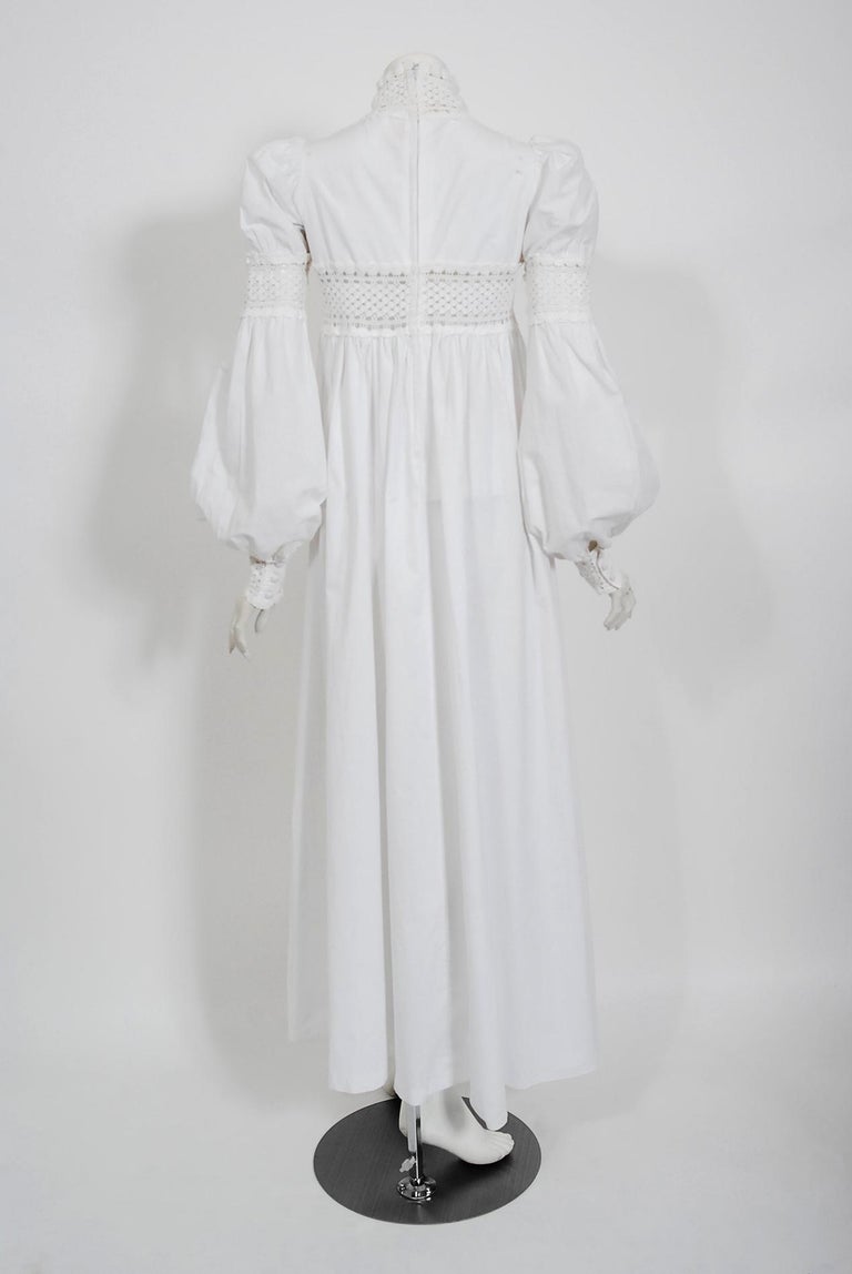Vintage 1969 Biba Documented White Cotton Lace BillowSleeve Maxi Dress