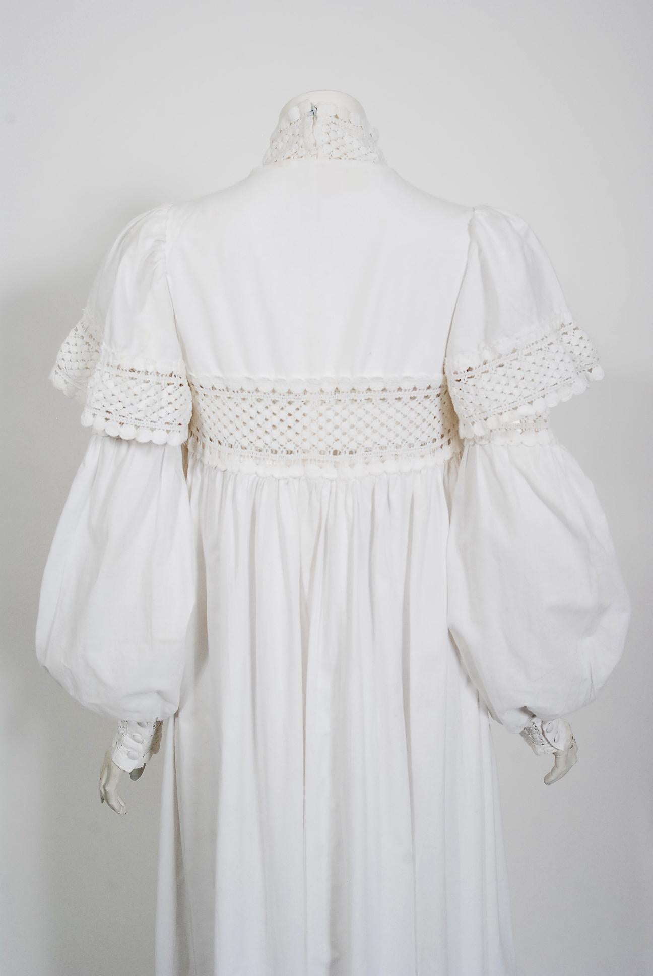 Vintage 1969 Biba Documented White Cotton Lace Billow-Sleeve Maxi Dress & Jacket 4