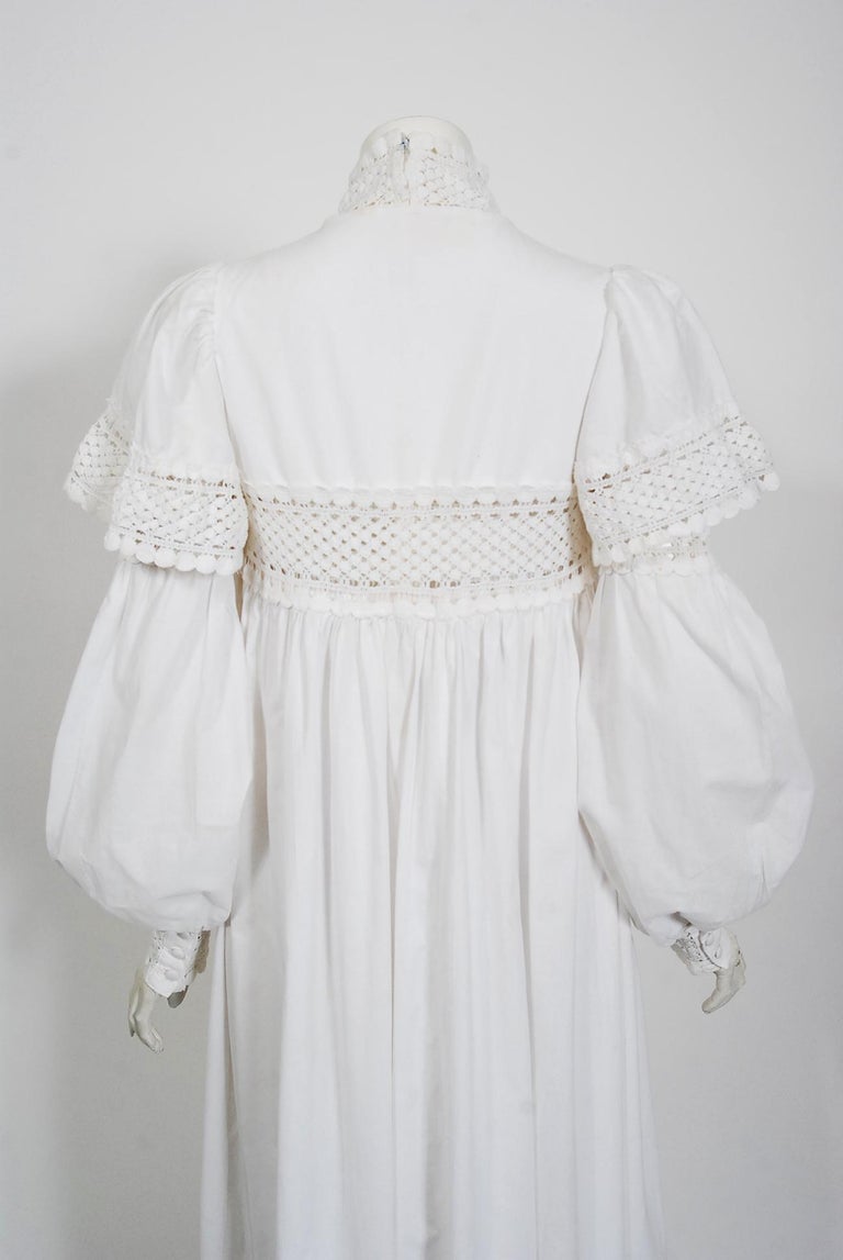 Vintage 1969 Biba Documented White Cotton Lace BillowSleeve Maxi Dress