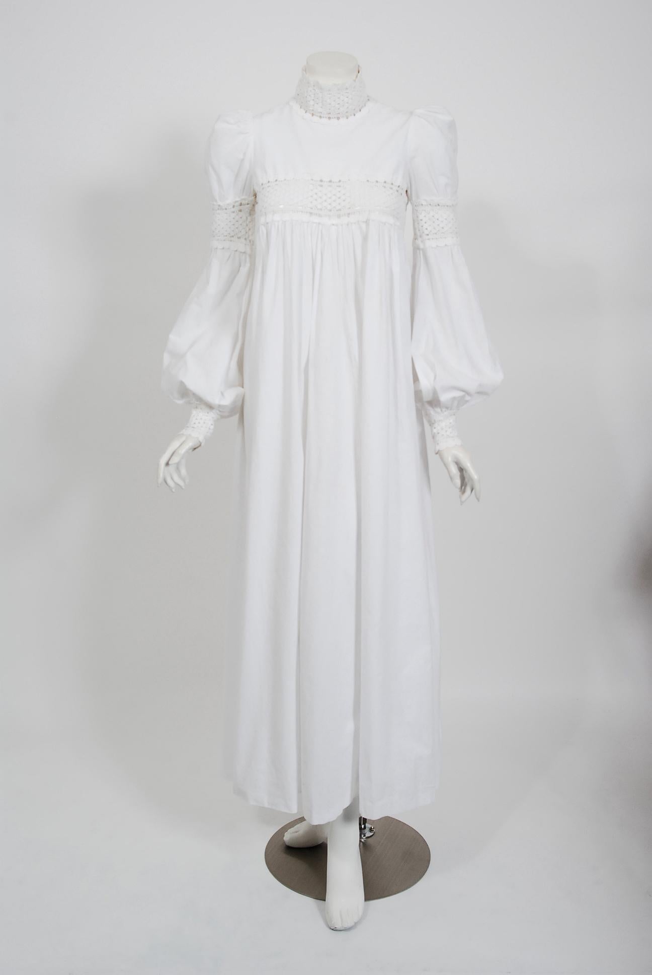 Gray Vintage 1969 Biba Documented White Cotton Lace Billow-Sleeve Maxi Dress & Jacket